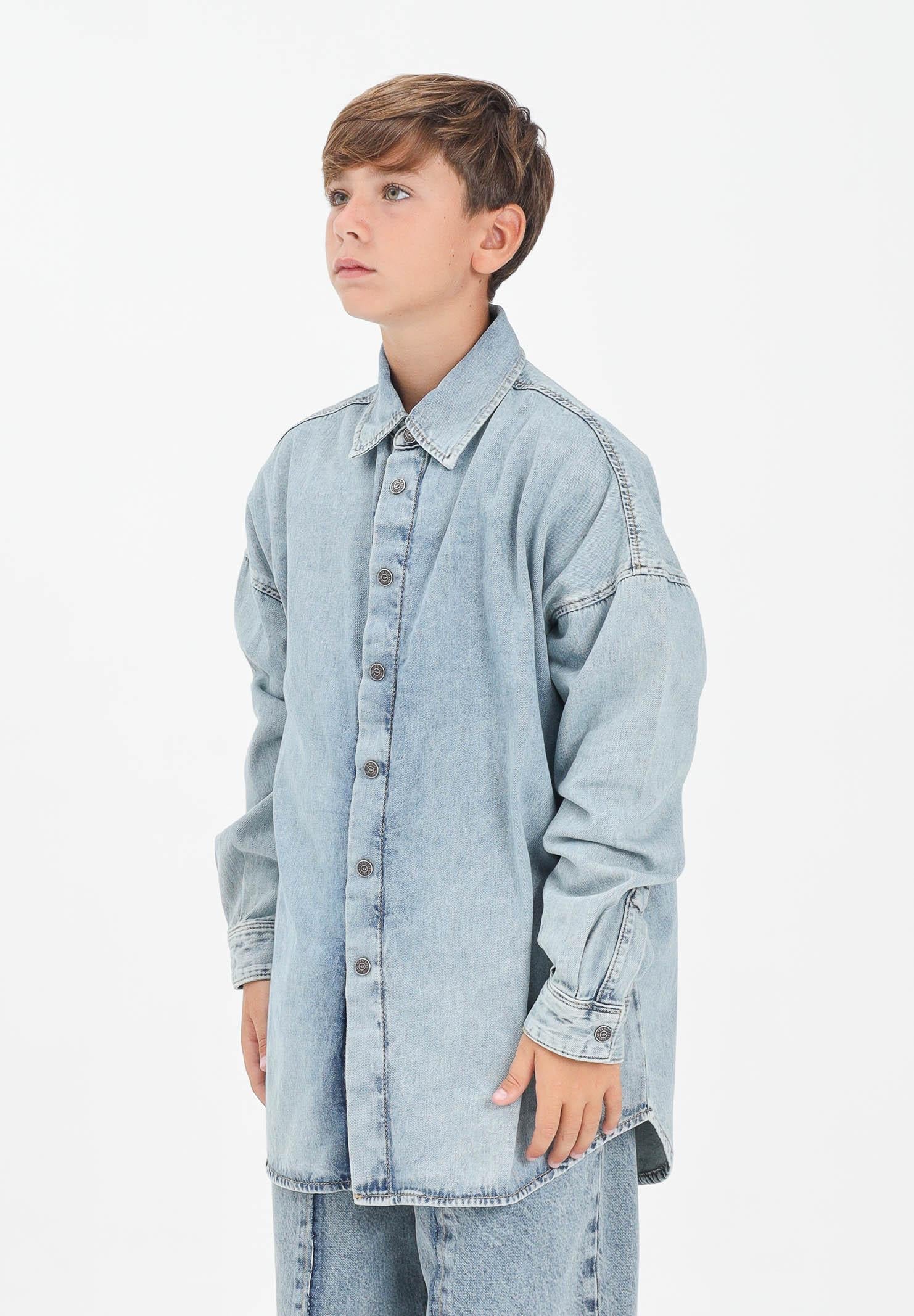 DIESEL Camicia a manica lunga in denim chiaro per donna, ragazzi e bambini con maxi logo Oval D J02307KXBPS K01 DIESEL