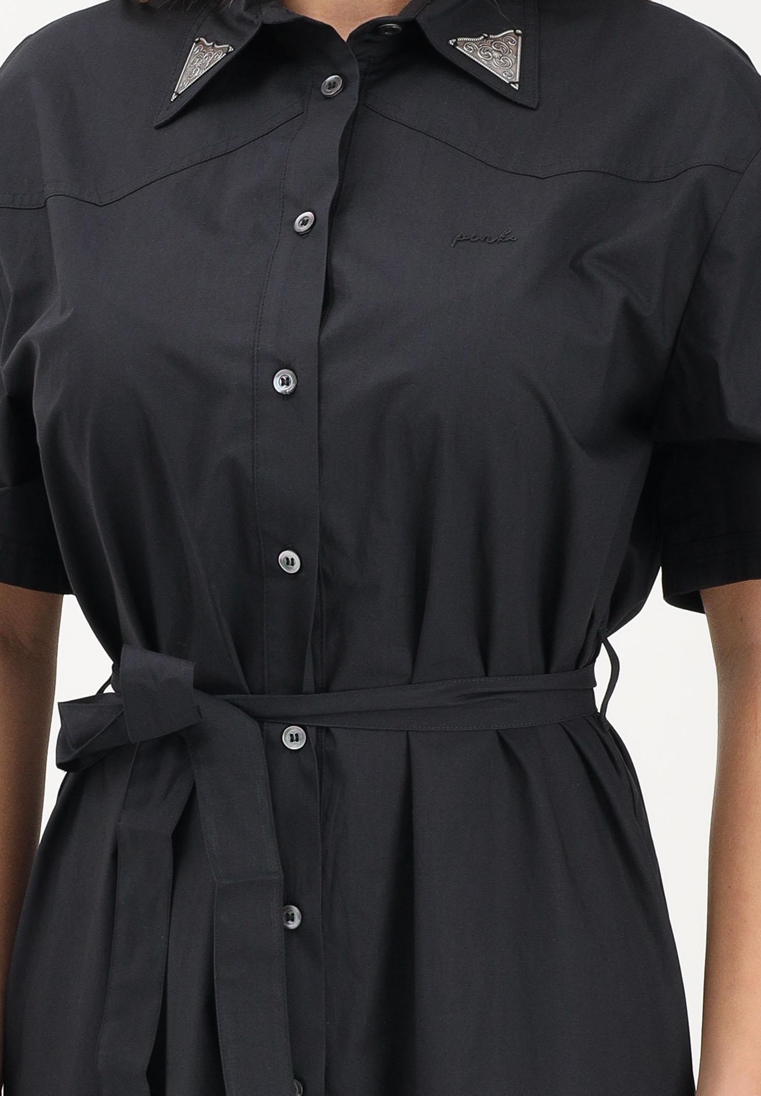 PINKO Abito midi chemisier nero da donna con frange 106827A2LD Z99 PINKO