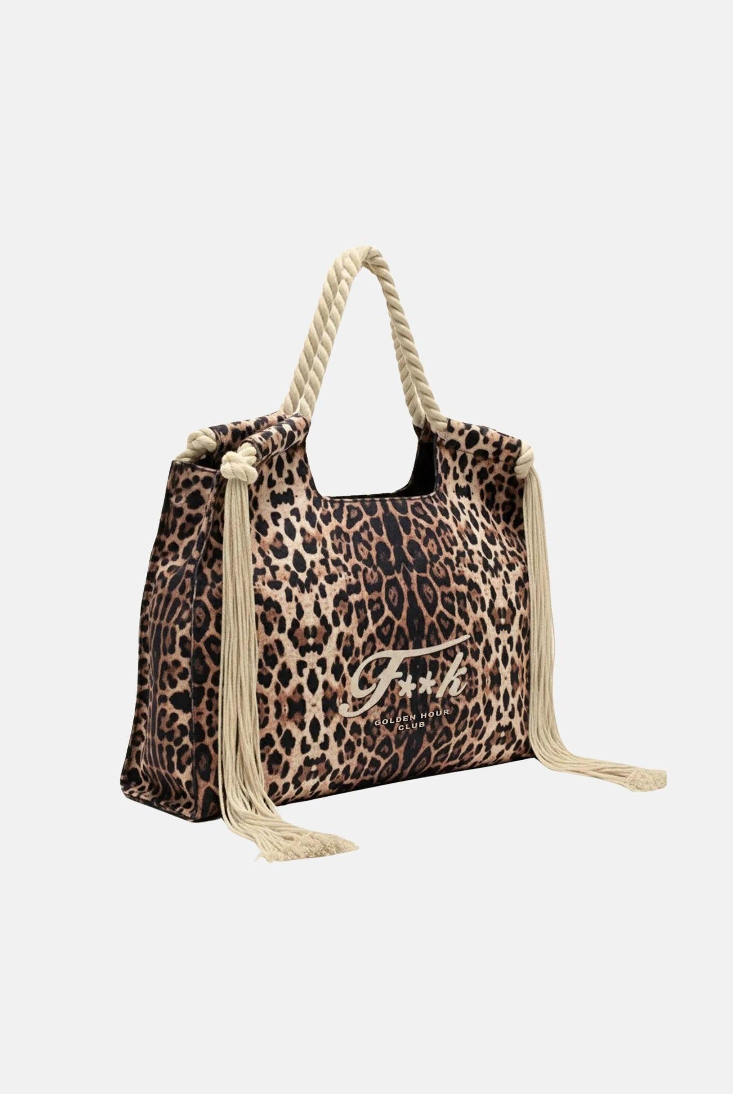 F**K Borsa mare leopardata da donna con manici in corda e frange laterali FA26-SW0081X02 . F**K