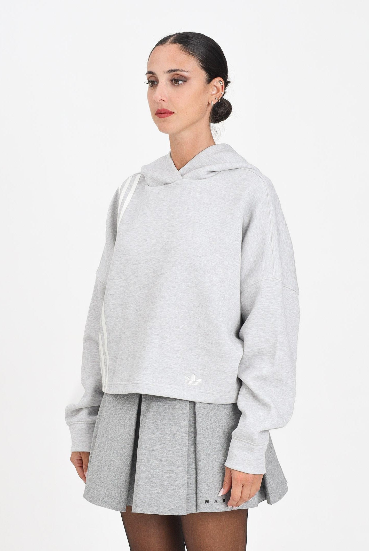 ADIDAS ORIGINALS Felpa con cappuccio 3 Stripes grigia da donna JW3596 ADIDAS ORIGINALS