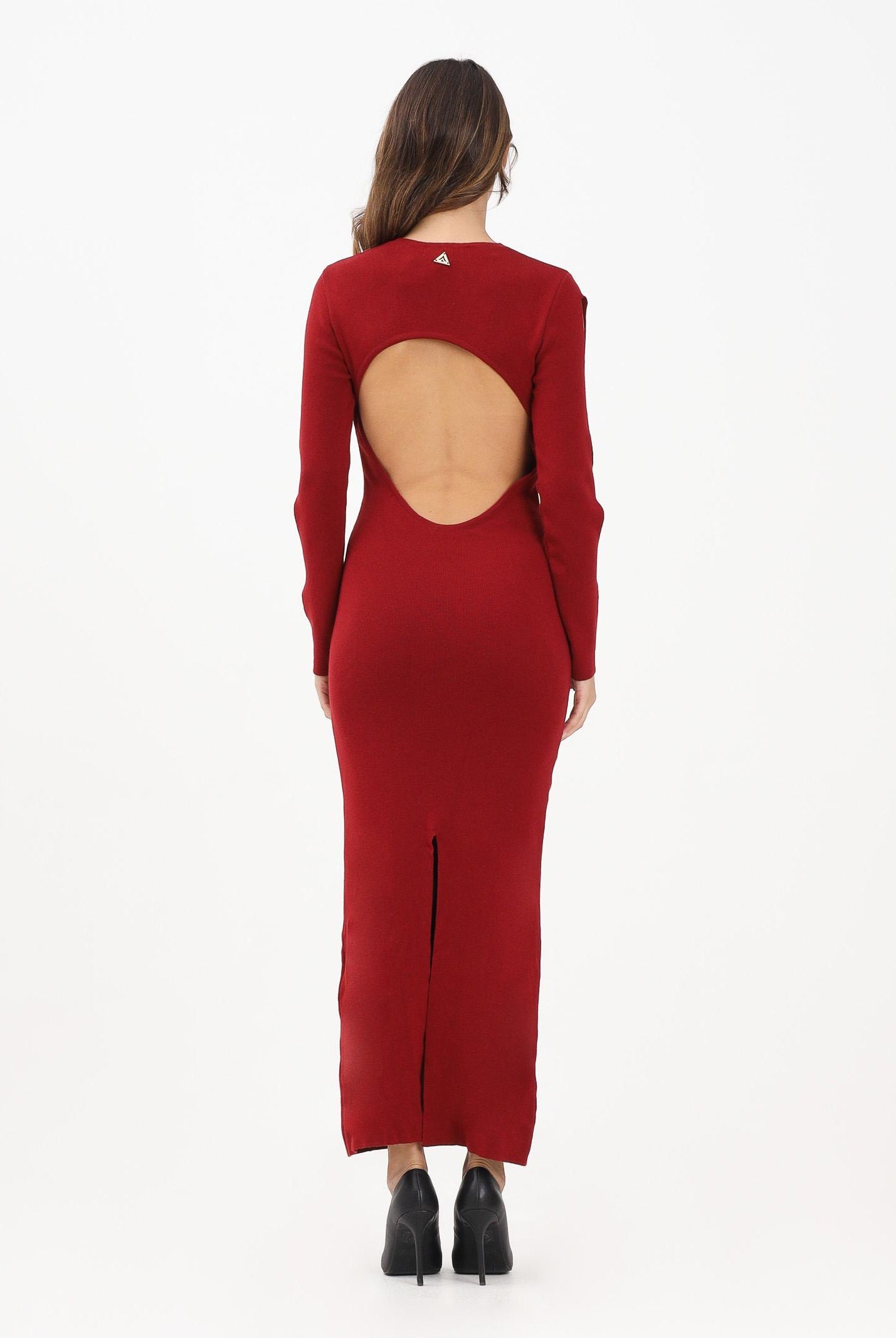 AKEP Abito lungo rosso da donna con dettaglio fori su maniche VSKD11034 V1 AKEP