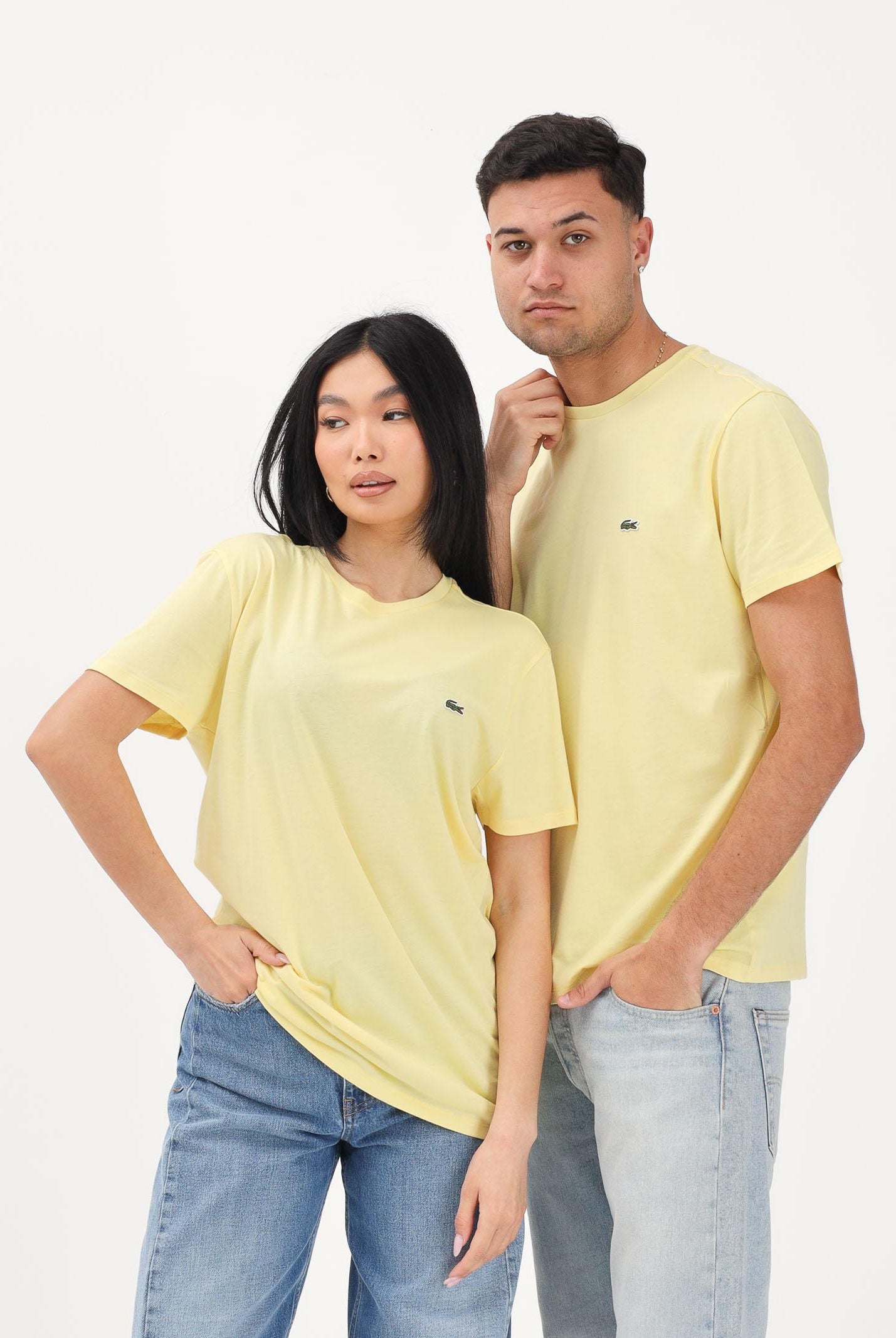 LACOSTE T-shirt a manica corta gialla per uomo e donna con patch logo TH6709 107 LACOSTE