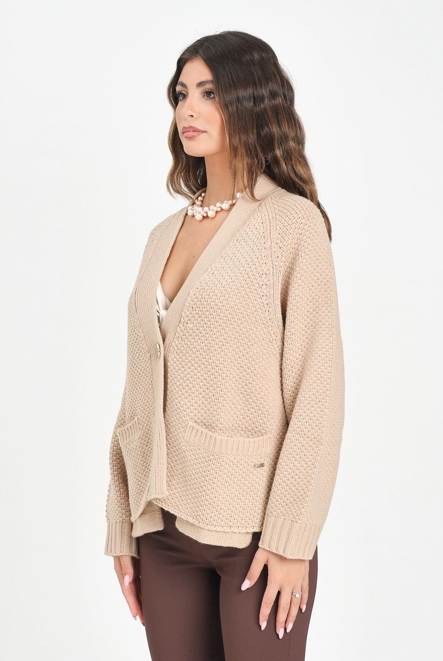 ARMANI EXCHANGE Cardigan beige da donna in maglia grossa XW001306AF16604 U1051 ARMANI EXCHANGE