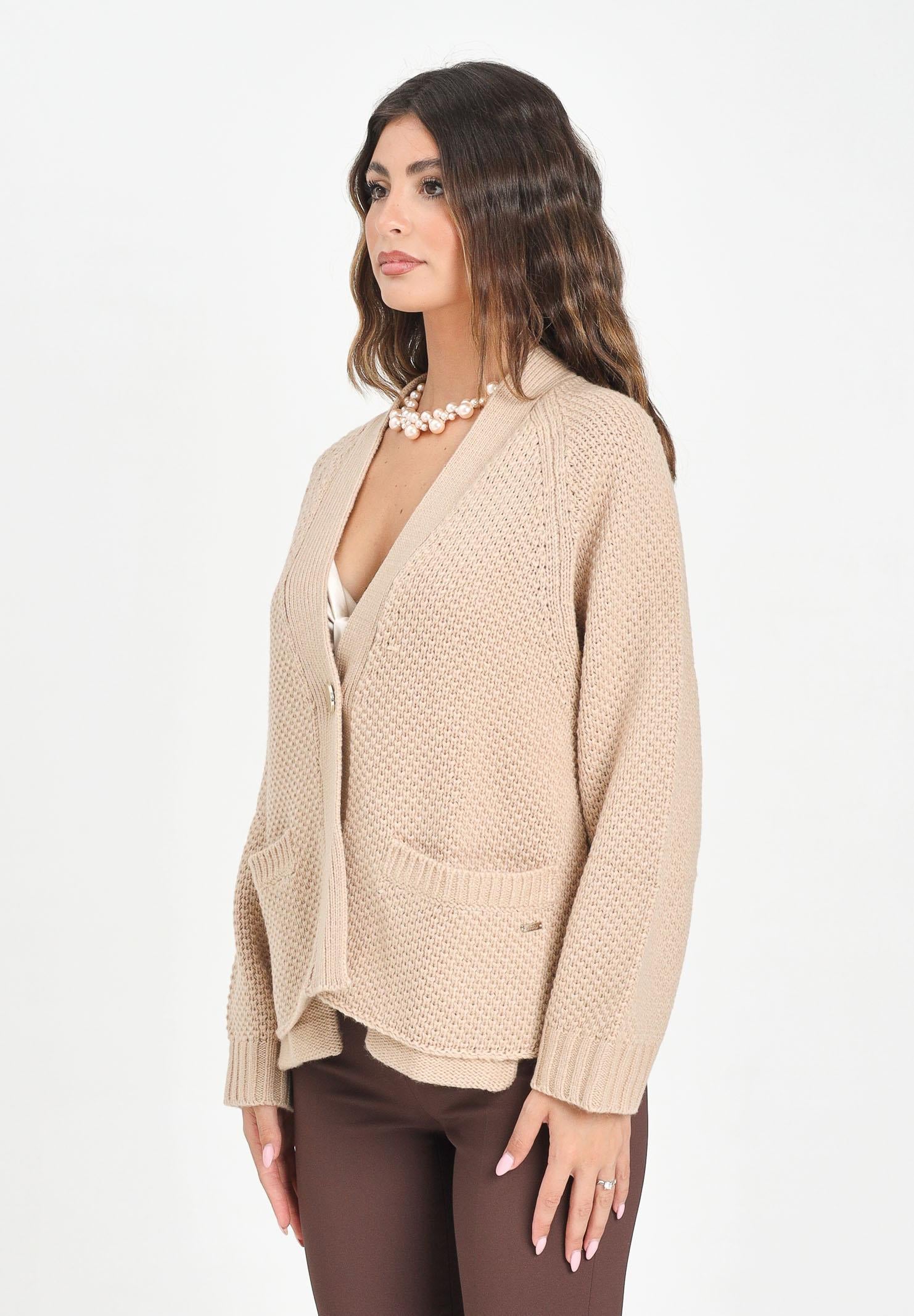 ARMANI EXCHANGE Cardigan beige da donna in maglia grossa XW001306AF16604 U1051 ARMANI EXCHANGE