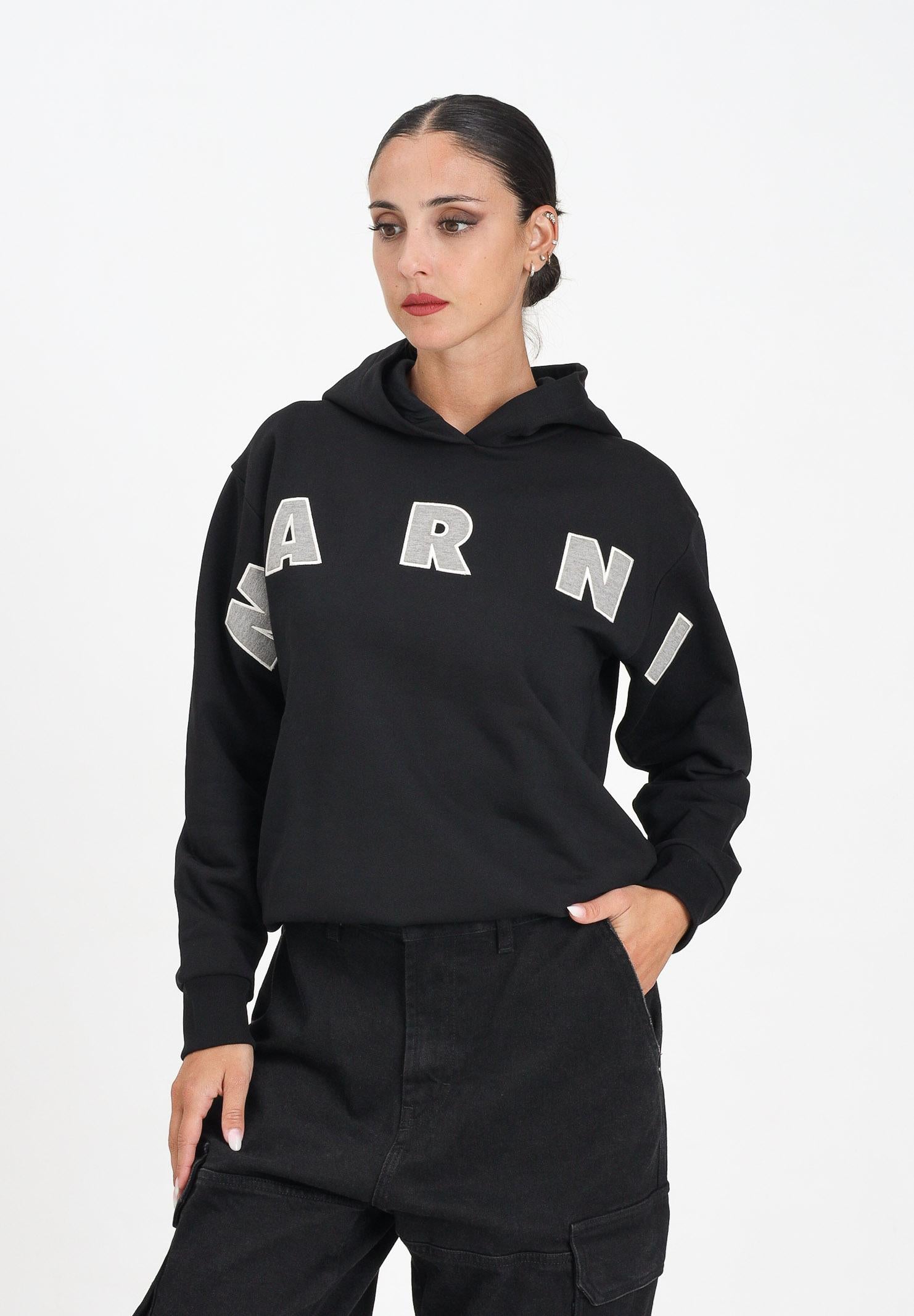MARNI Felpa con cappuccio nera per donna, ragazzi e bambini rifinita da logo Patch Marni ricamato M01266M00V0 0M90D MARNI