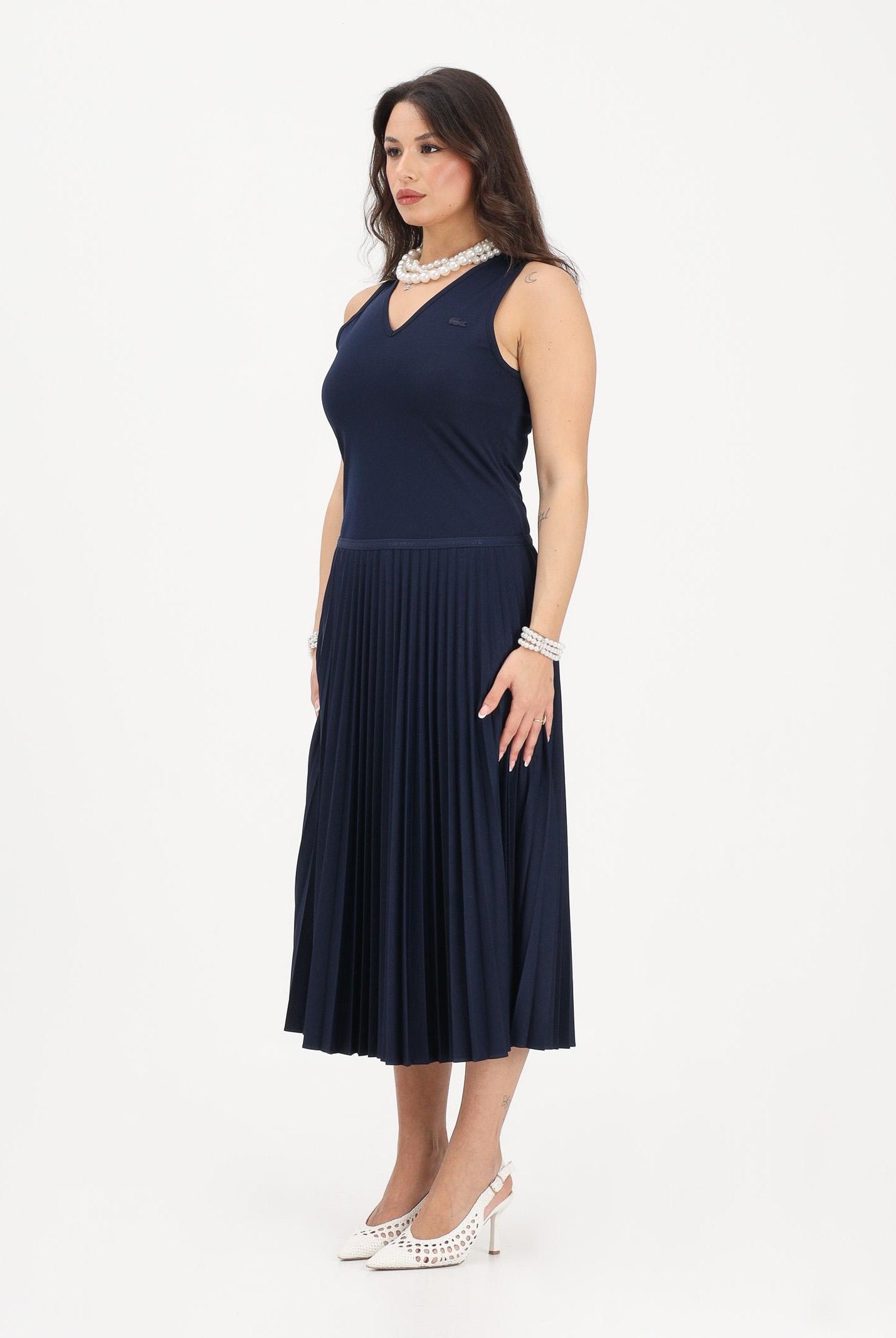 LACOSTE Abito midi blu da donna con gonna plissettata EF2432 166 LACOSTE