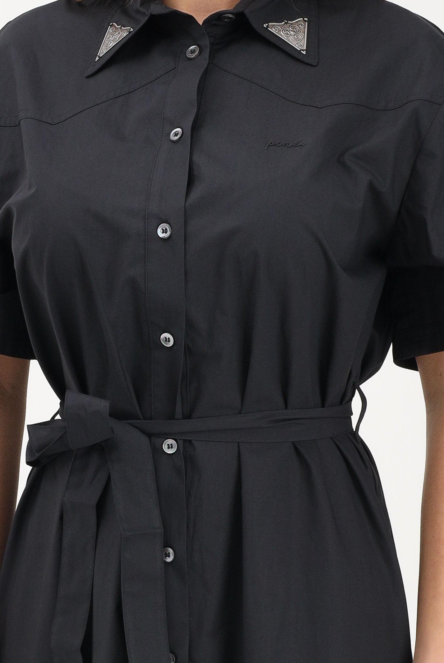PINKO Abito midi chemisier nero da donna con frange 106827A2LD Z99 PINKO