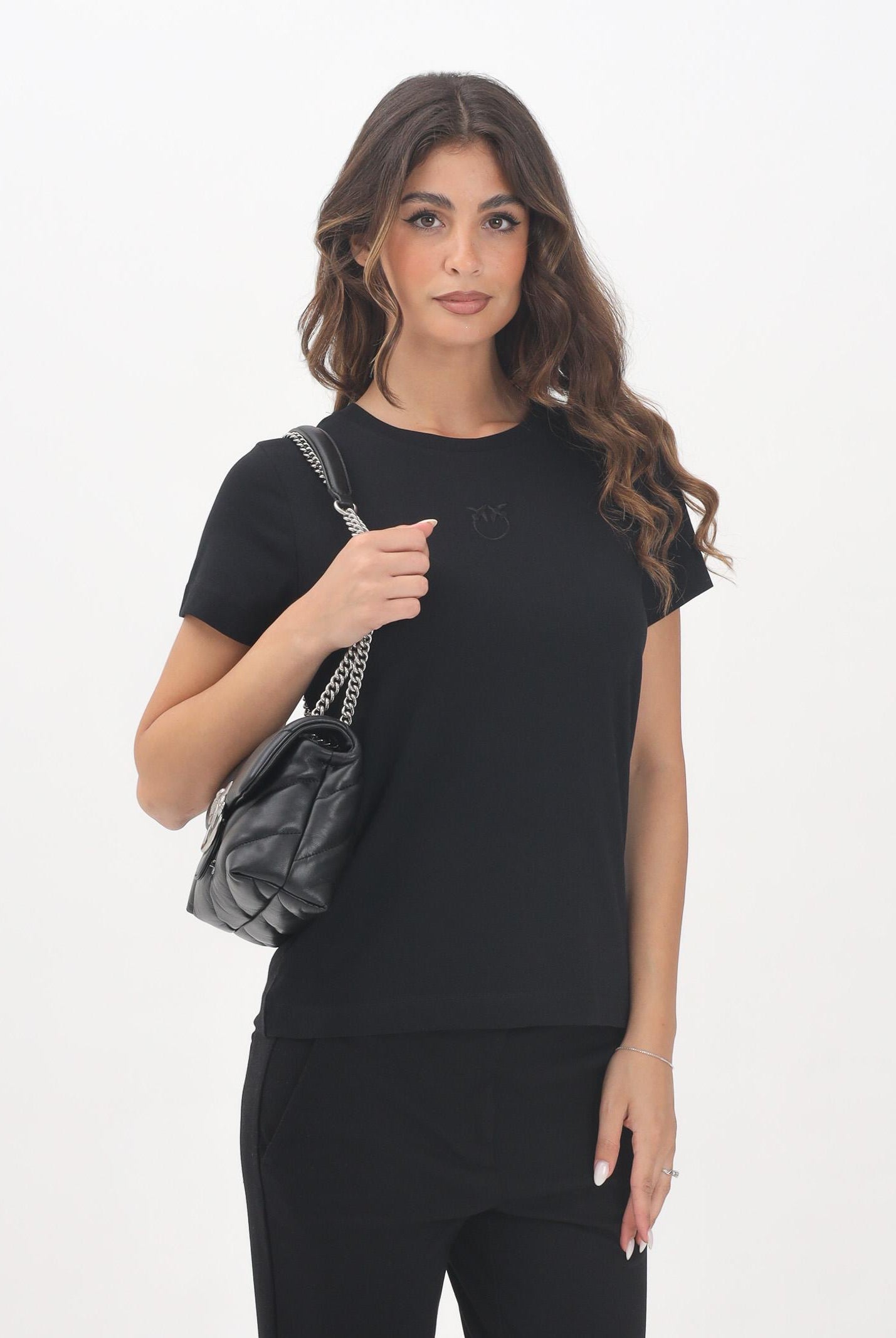 PINKO T-shirt a manica corta nera da donna con logo 100355A2RD Z99 PINKO