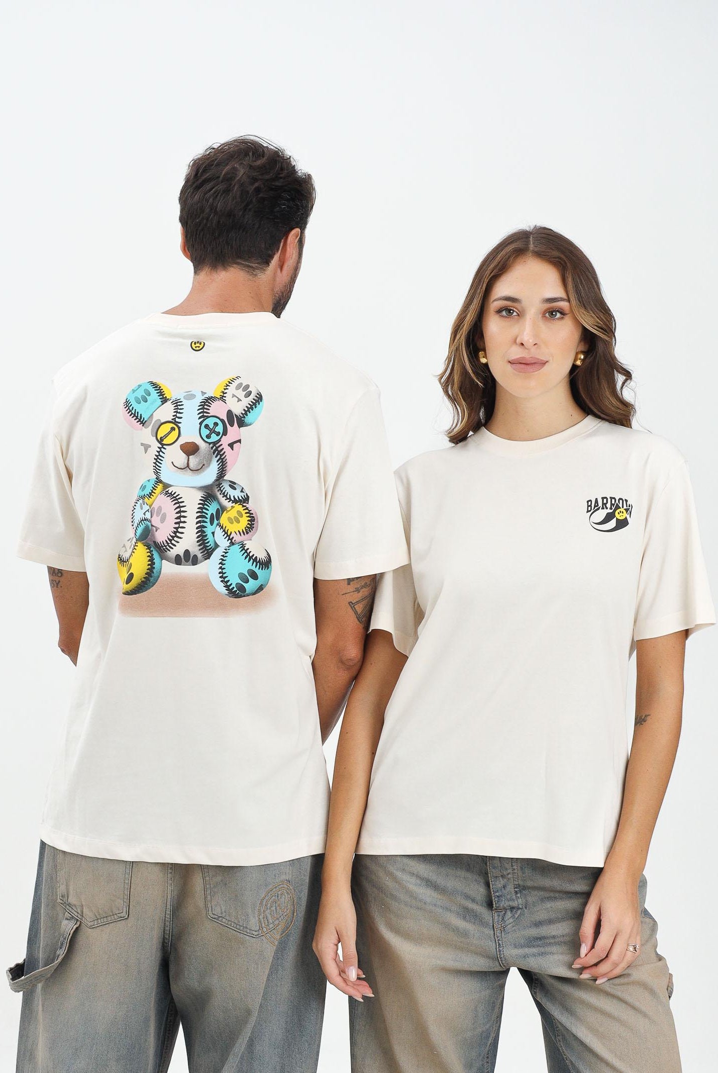 BARROW T-shirt a manica corta panna per uomo e donna con stampa sul retro F5BWUATH053 013 BARROW