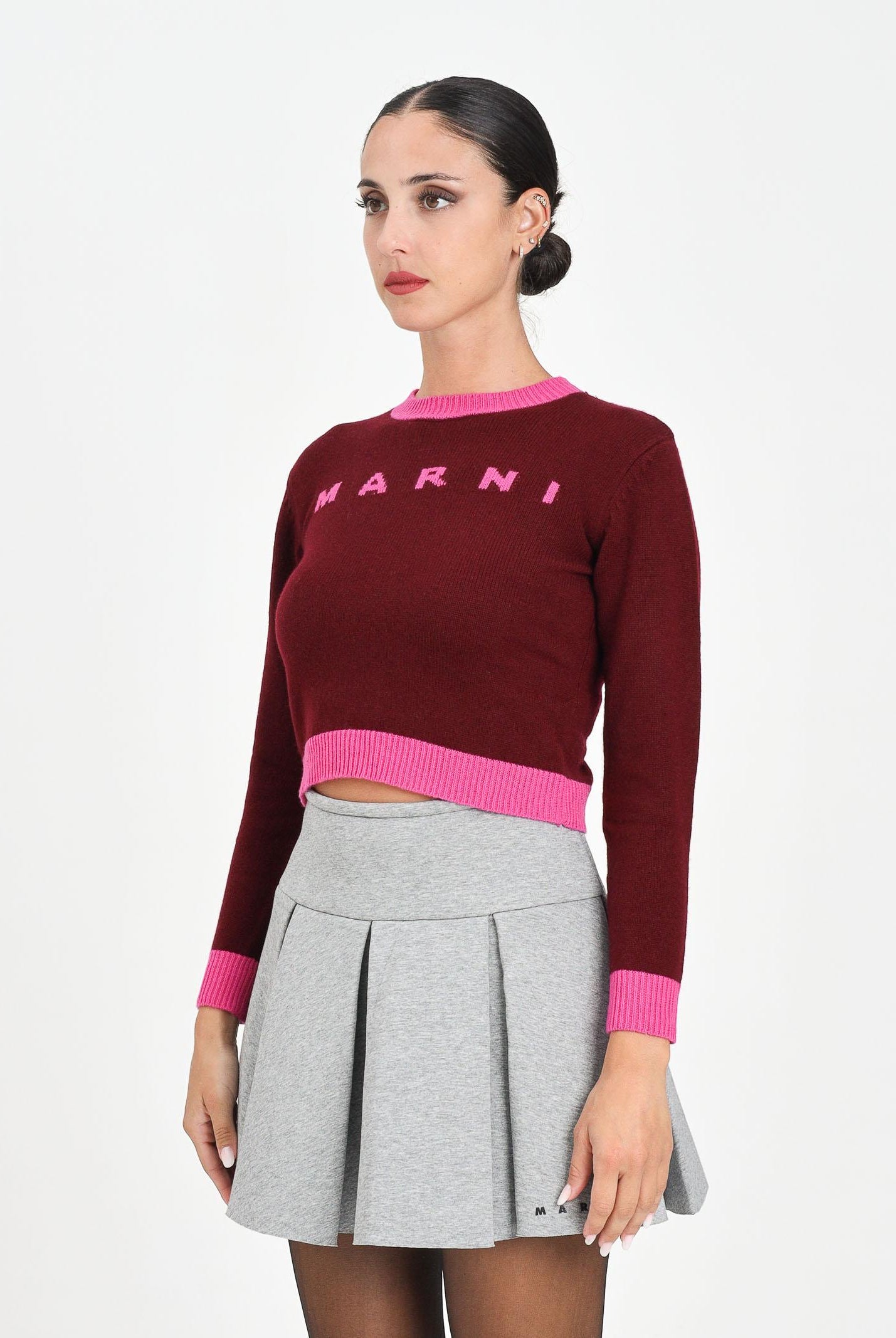 MARNI Maglioncino girocollo bordeaux per donna e bambina con logo M00993M00ML 0M434 MARNI