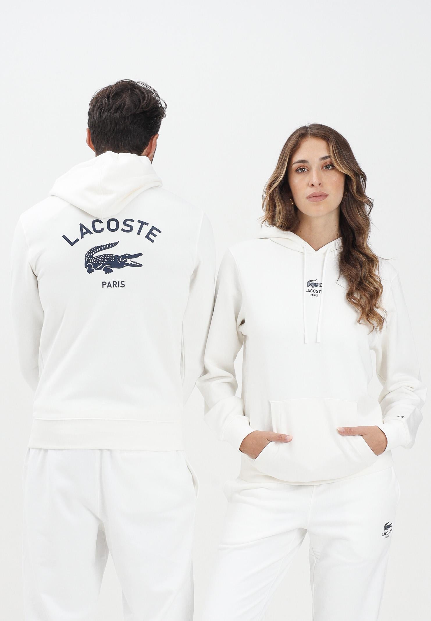 LACOSTE Felpa con cappuccio bianca per uomo e donna con stampa SH2740 70V LACOSTE