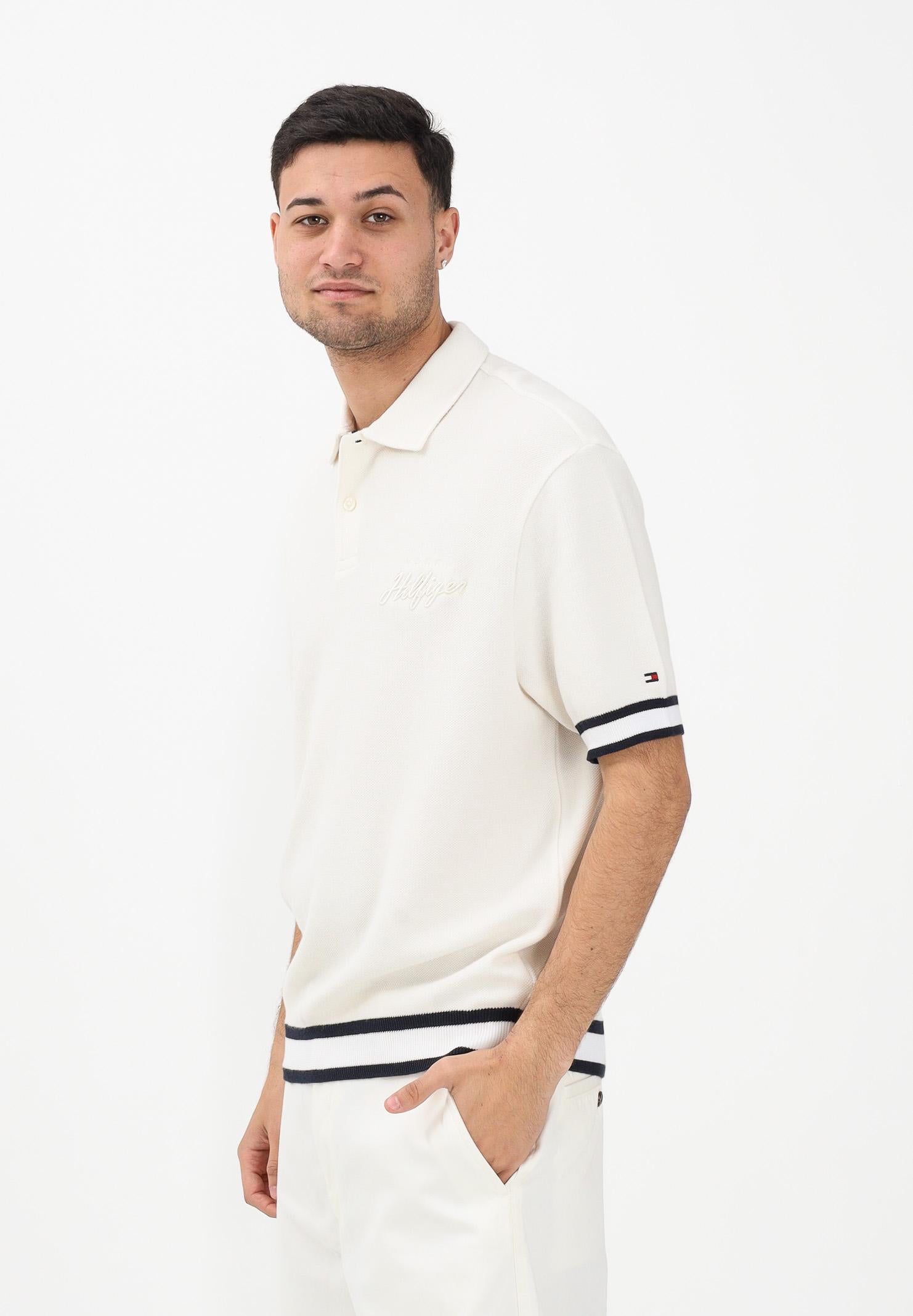 TOMMY HILFIGER Polo a manica corta panna da uomo con ricamo logo MW0MW41620 Z00 TOMMY HILFIGER