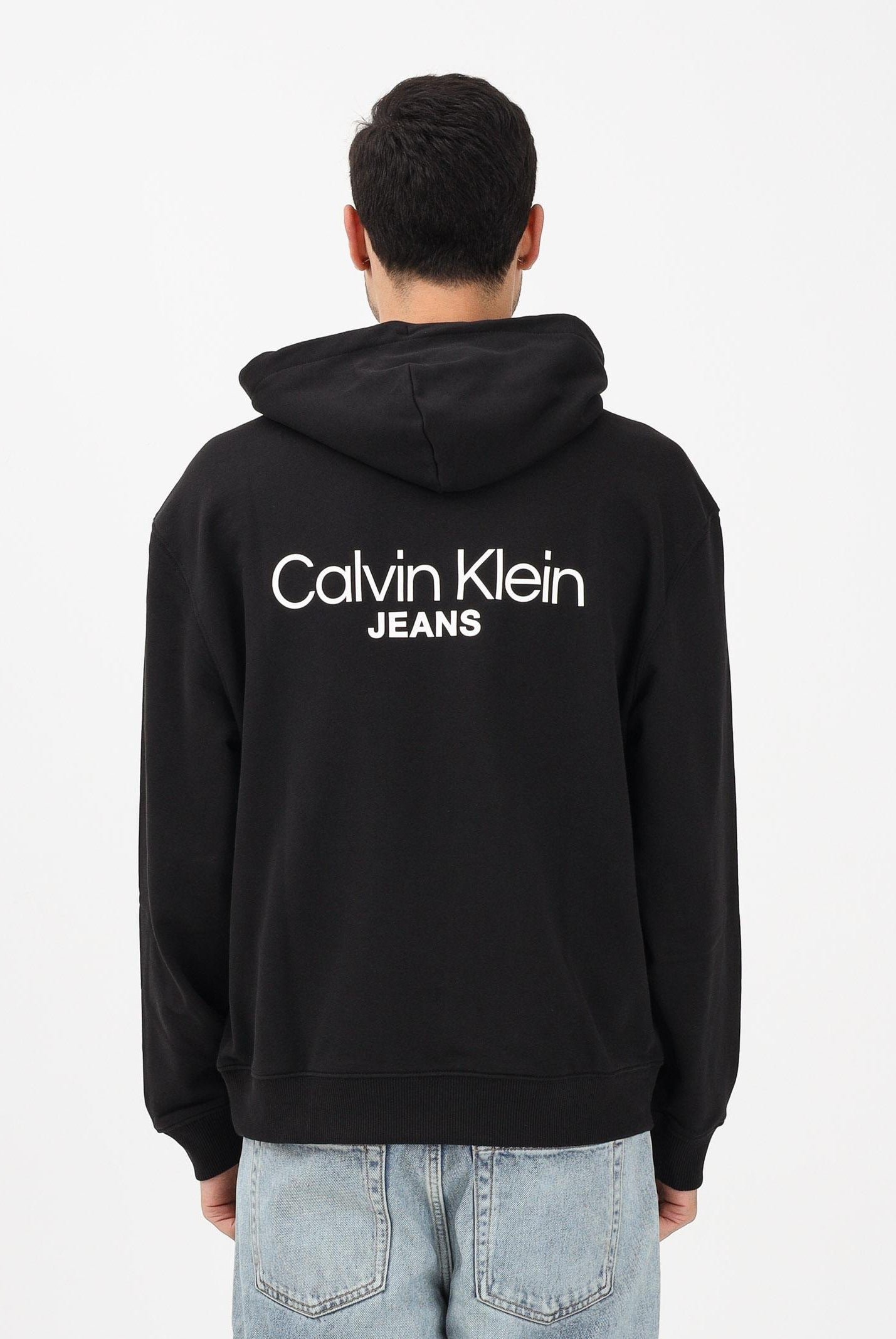 CALVIN KLEIN JEANS Felpa con cappuccio nera da uomo con stampa logo LV04RD002GUB1 . CALVIN KLEIN JEANS