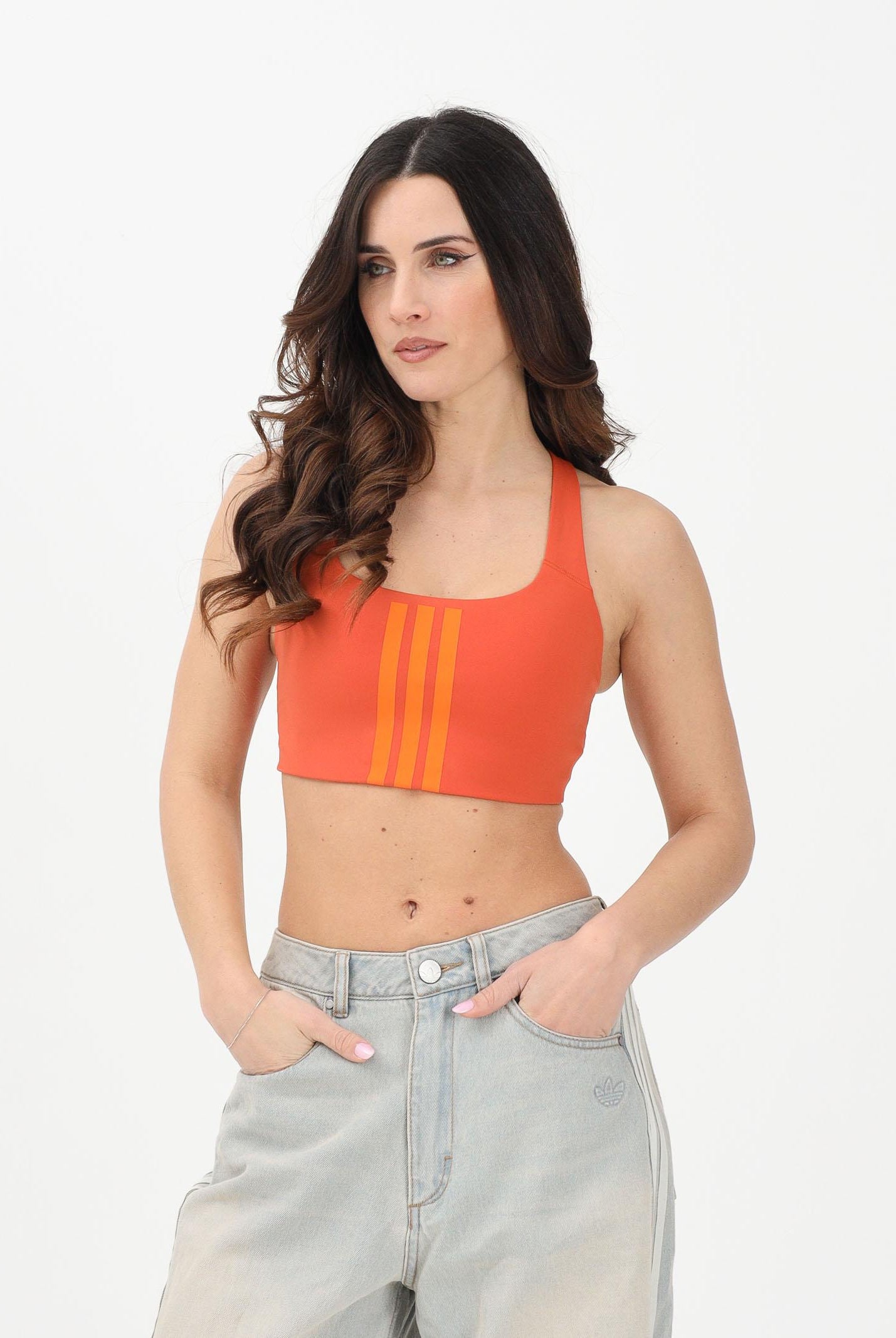 ADIDAS PERFORMANCE Top sportivo Workout 3-Stripes arancione da donna KD1527 . ADIDAS PERFORMANCE