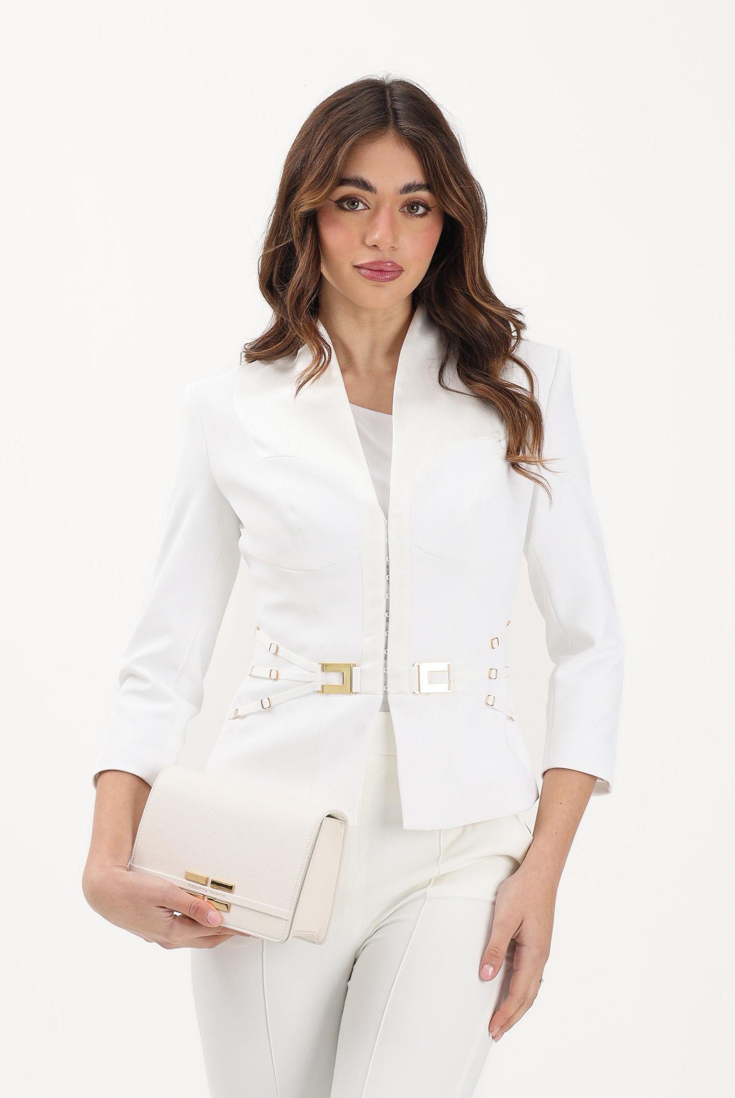 ELISABETTA FRANCHI Giacca avorio da donna con cinturini laterali GI20261E2 360 ELISABETTA FRANCHI