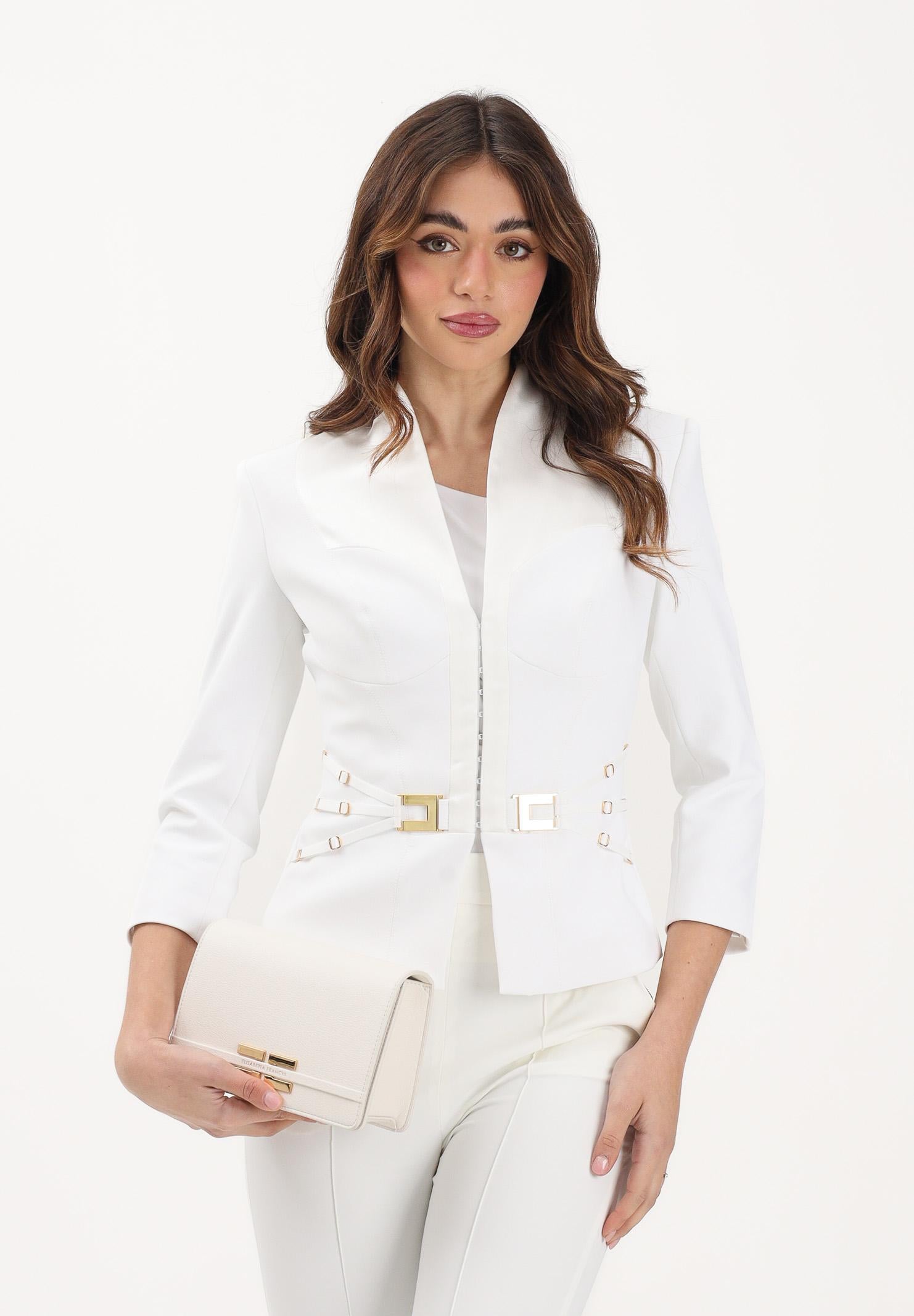 ELISABETTA FRANCHI Giacca avorio da donna con cinturini laterali GI20261E2 360 ELISABETTA FRANCHI