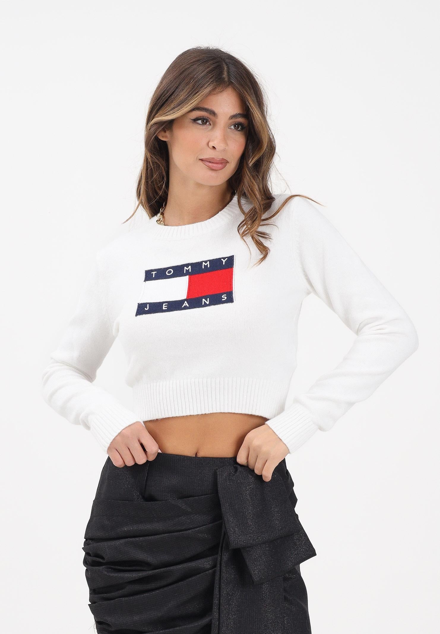 TOMMY JEANS Maglioncino girocollo panna da donna con logo DW0DW21690YBH TOMMY JEANS