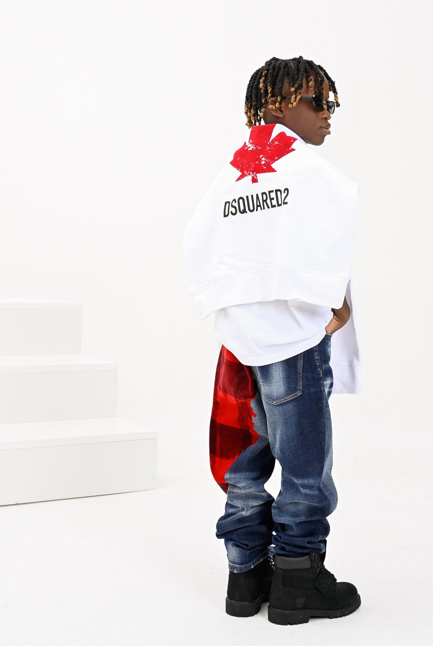 DSQUARED2 Jeans per donna, ragazzi e bambini in denim blu sfumato con stampa digitale DQ3101D0AEK DQ01 DSQUARED2