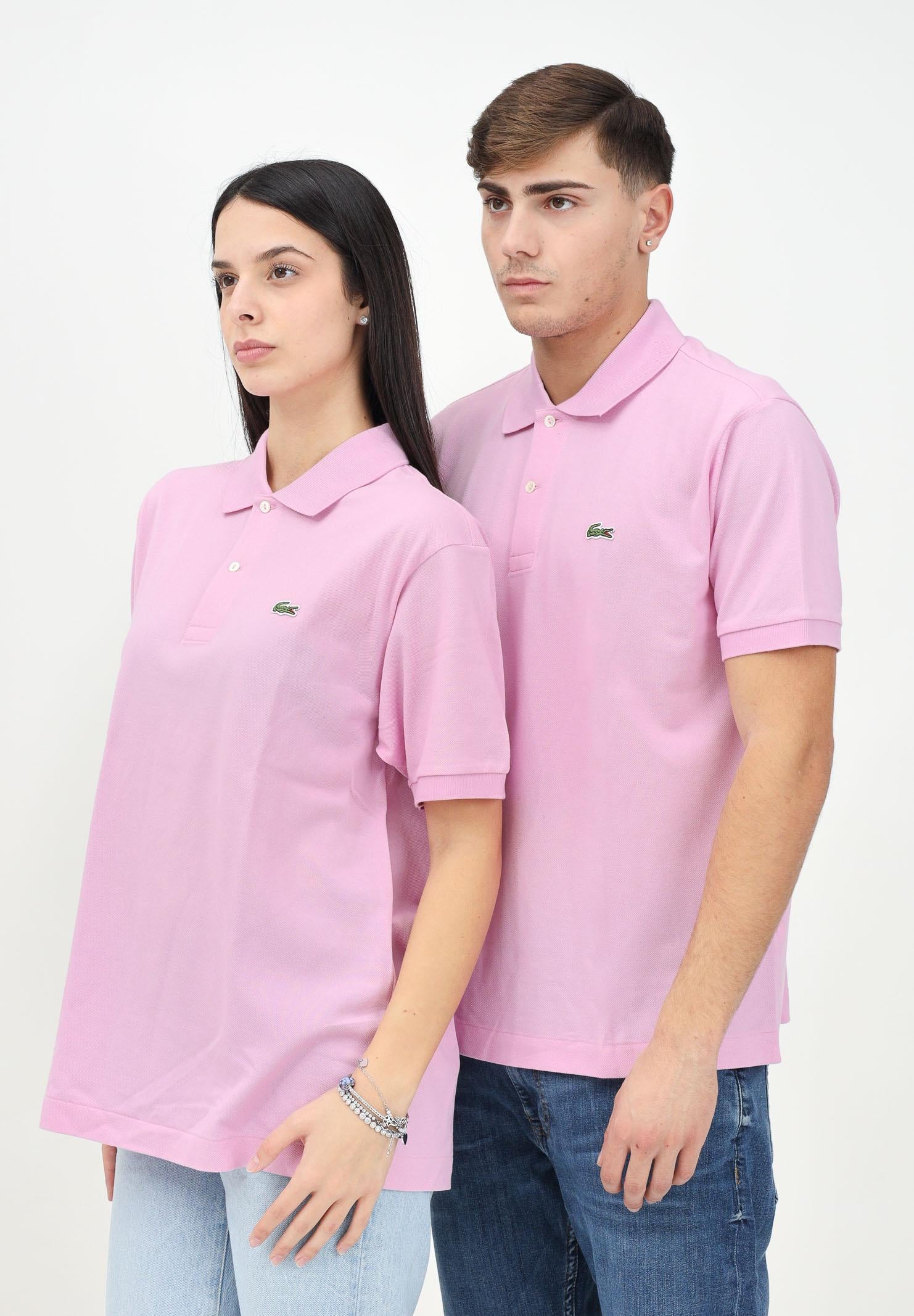 Polo rosa per uomo e donna con patch logo coccodirllo 1212 Z4H LACOSTE