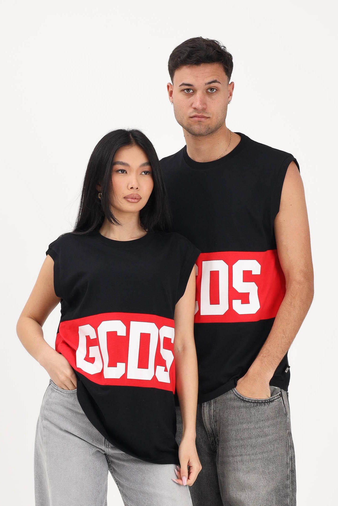 GCDS Canotta nera per uomo e donna con stampa logo Z0MLQC104J101 999R GCDS