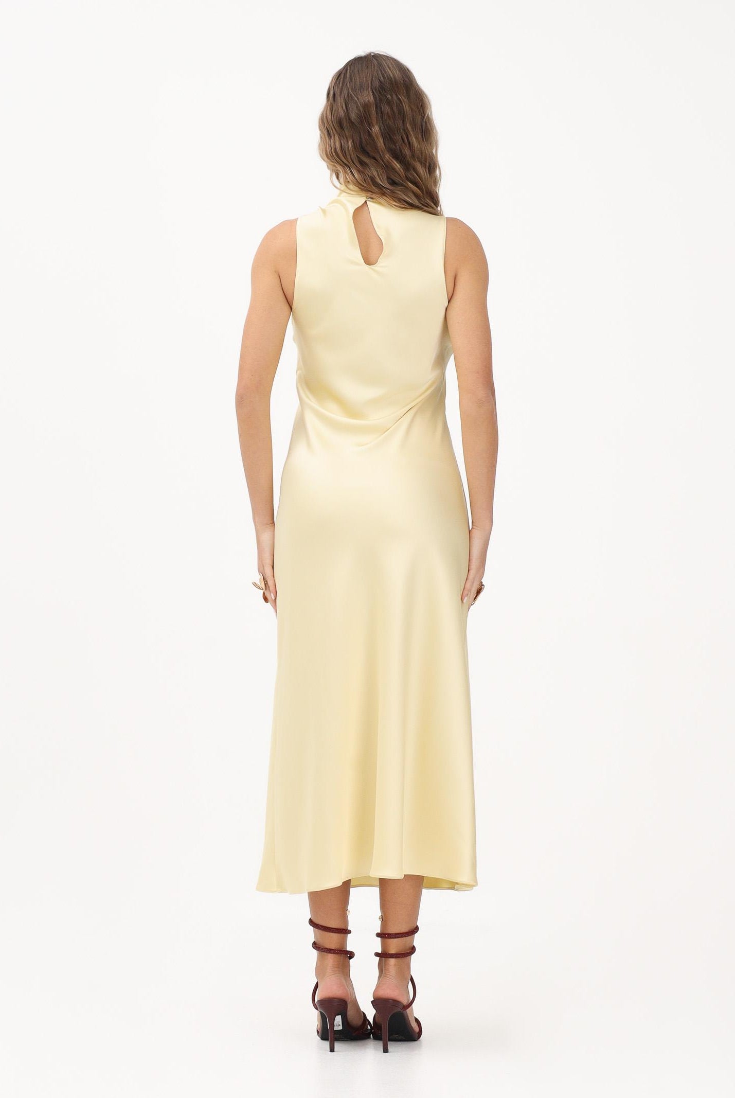 PATRIZIA PEPE Abito midi giallo da donna in raso 8A1627A269 Y478 PATRIZIA PEPE