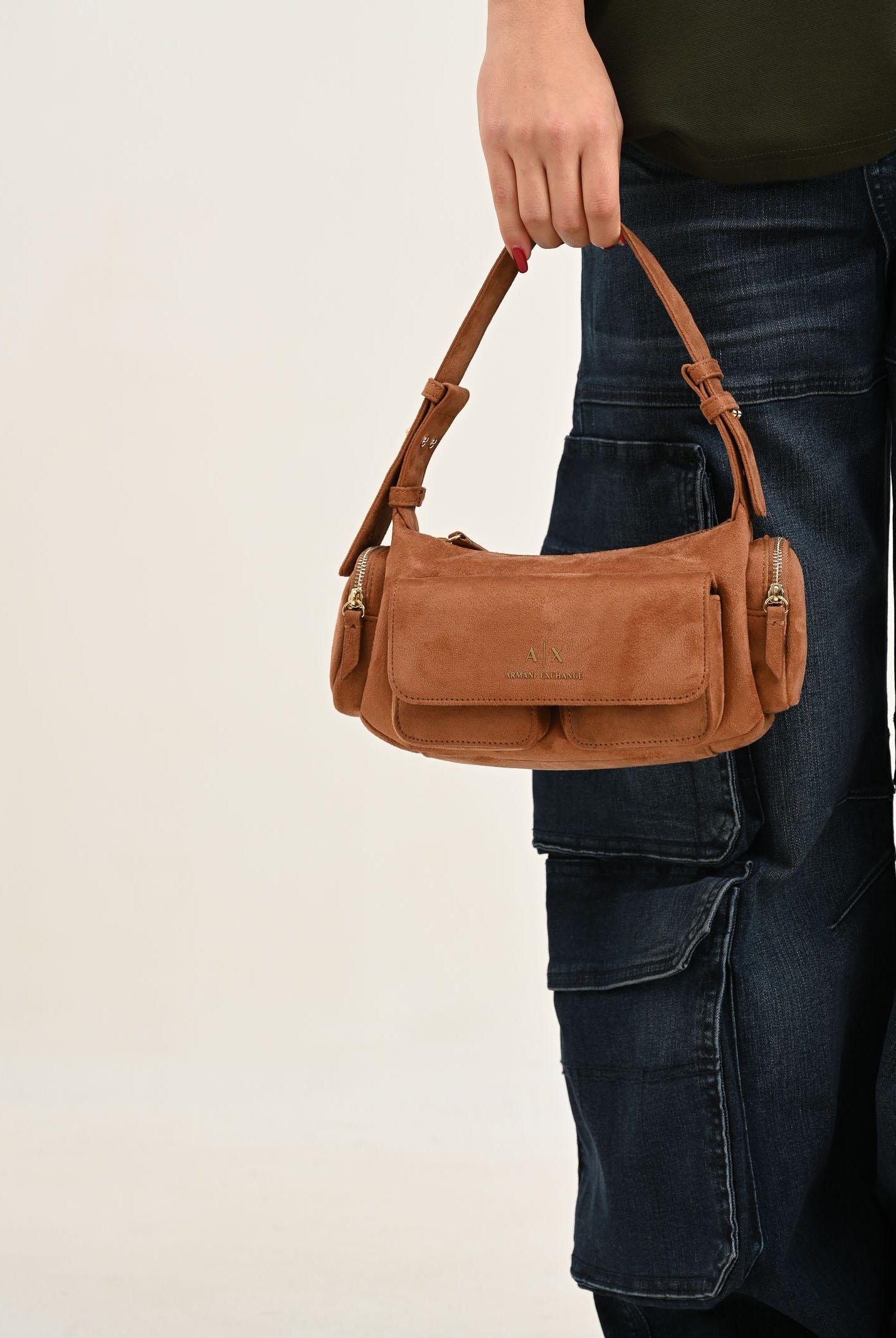 ARMANI EXCHANGE Borsa a spalla in suede cuoio da donna XW000405AF17158 U6048 ARMANI EXCHANGE