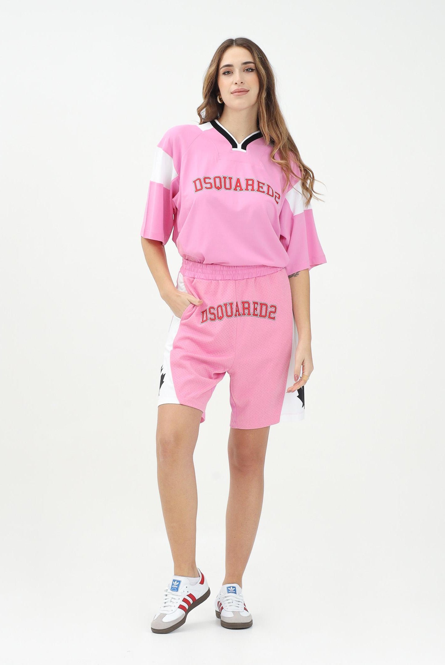 DSQUARED2 Shorts rosa per donna e bambina con stampa logo DQ2789D0AC4 DQ321 DSQUARED2