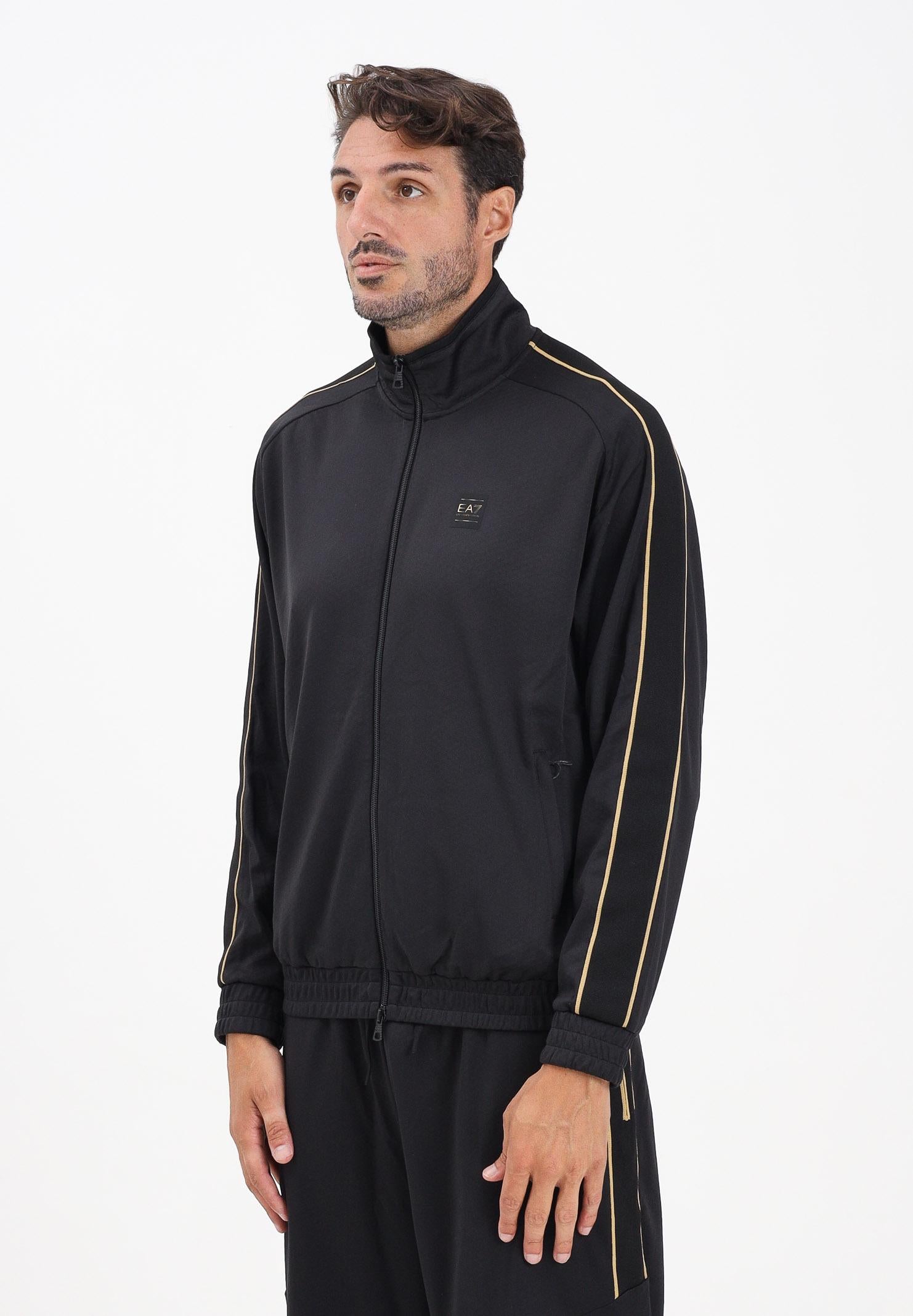 EA7 Felpa con zip nera da uomo rifinita da dettagli gold e logo 7M000620AF17089 UC001 EA7