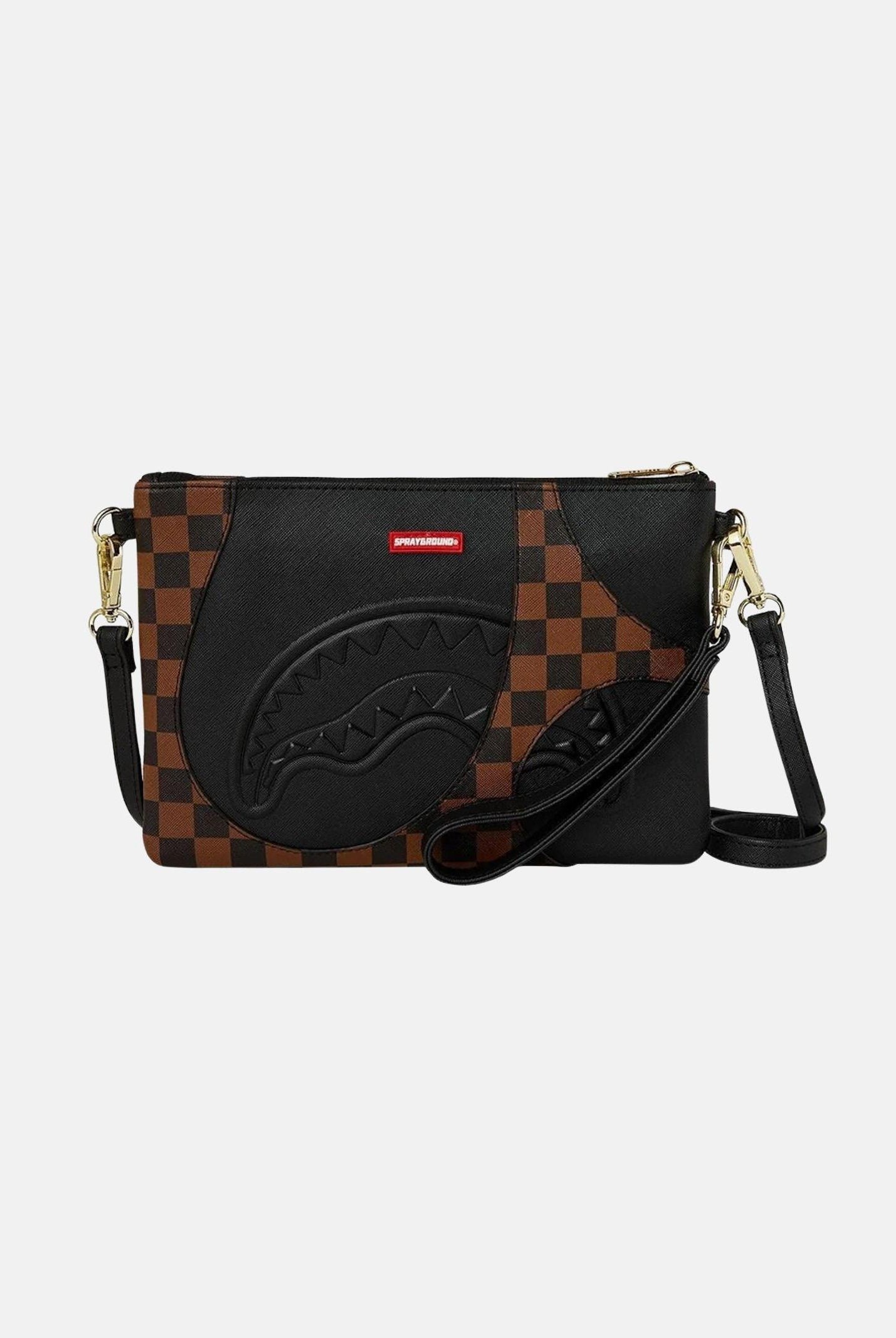 SPRAYGROUND Pochette JETSTREAM BROWN CROSSOVER CLUTCH marrone e nera per uomo e donna 910B8283NSZ . SPRAYGROUND