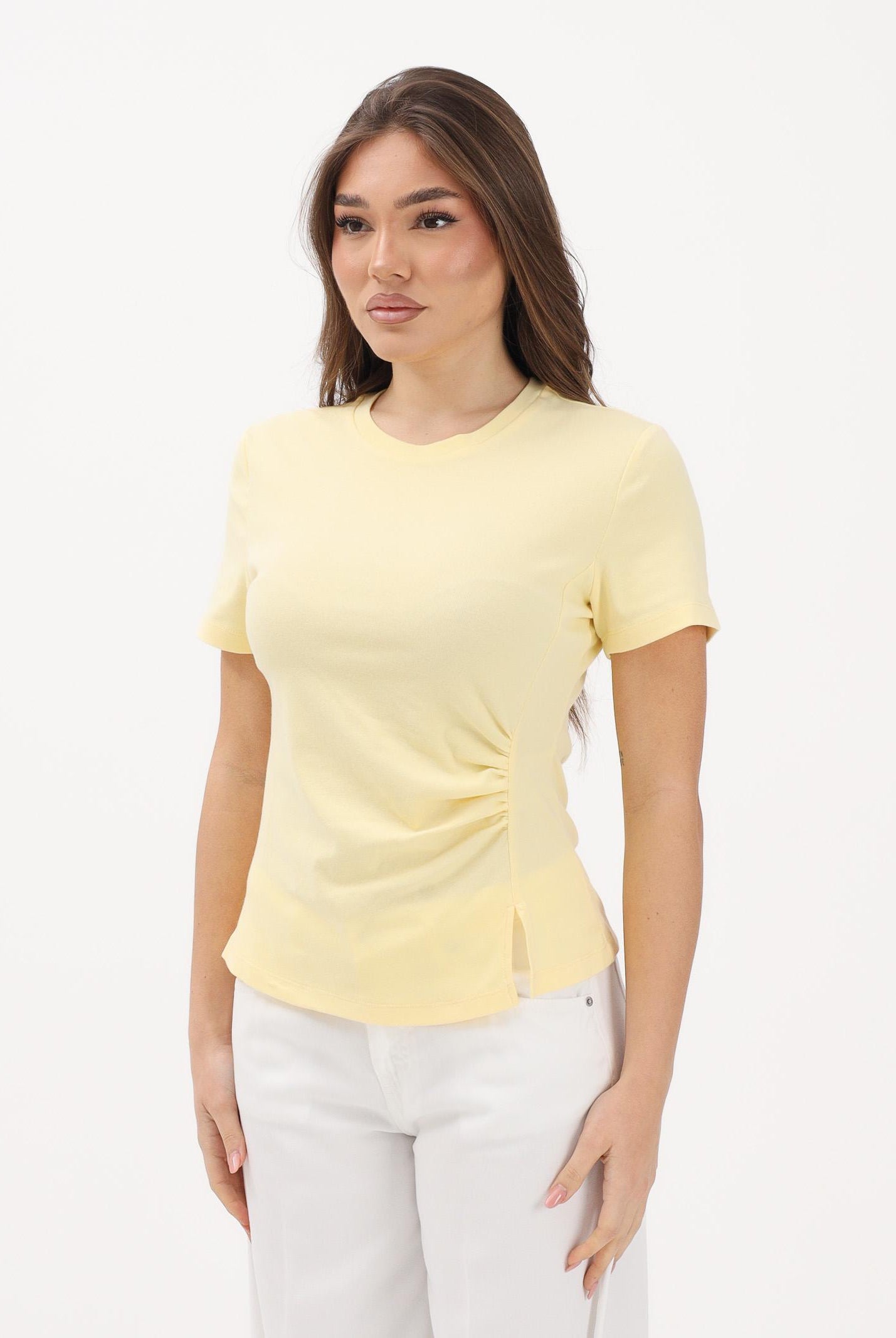 JDY T-shirt a manica corta gialla da donna con drappeggio 15365933 DOCR JDY
