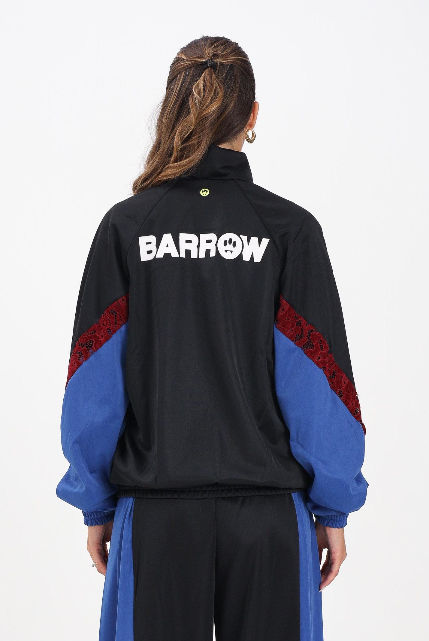 BARROW Giacca a vento nera da donna con stampe e inserti blu e in pizzo rosso F5BWWOJK107 110 BARROW