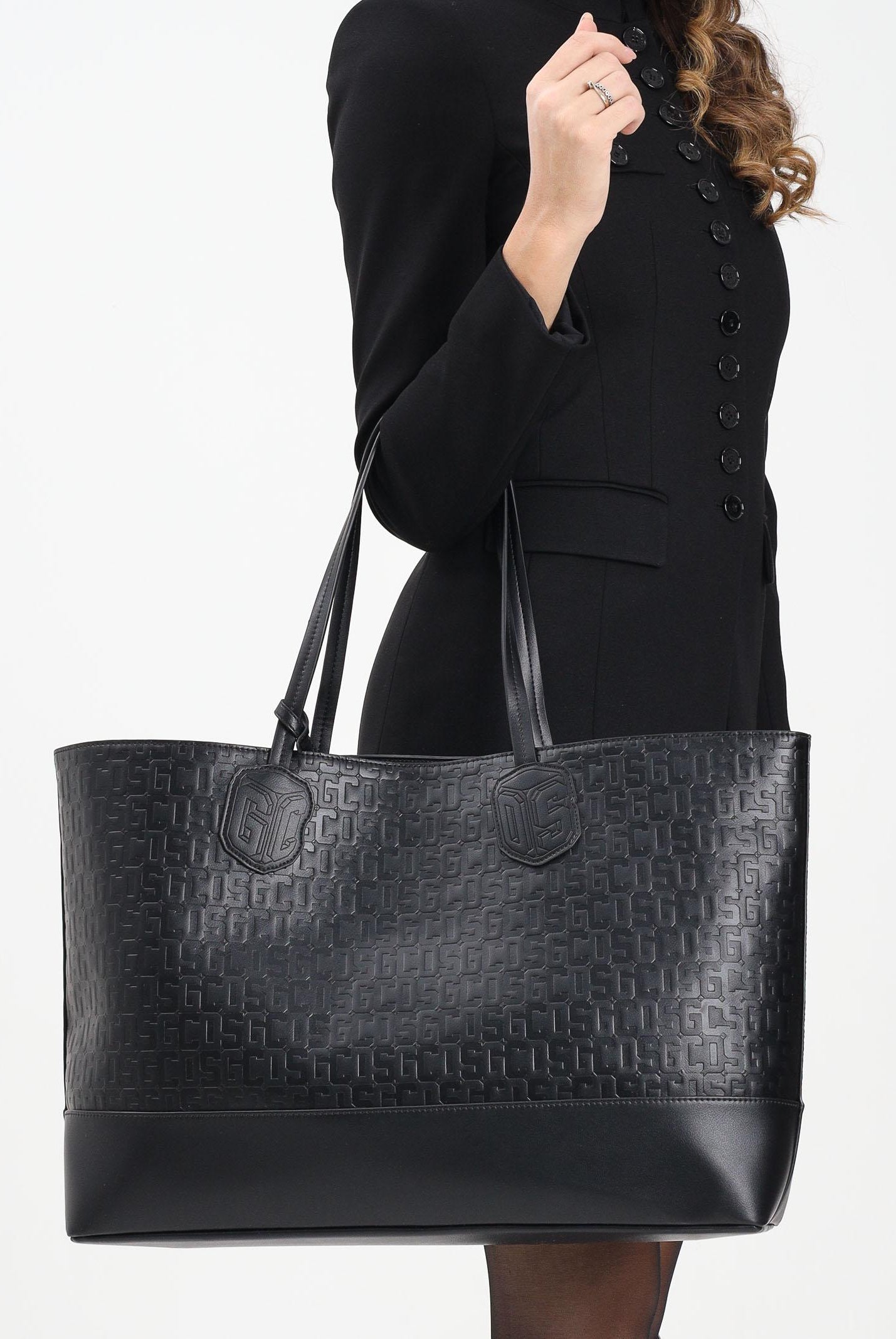 GCDS Shopper nera da donna con pattern logo GCDSMD001 99 GCDS