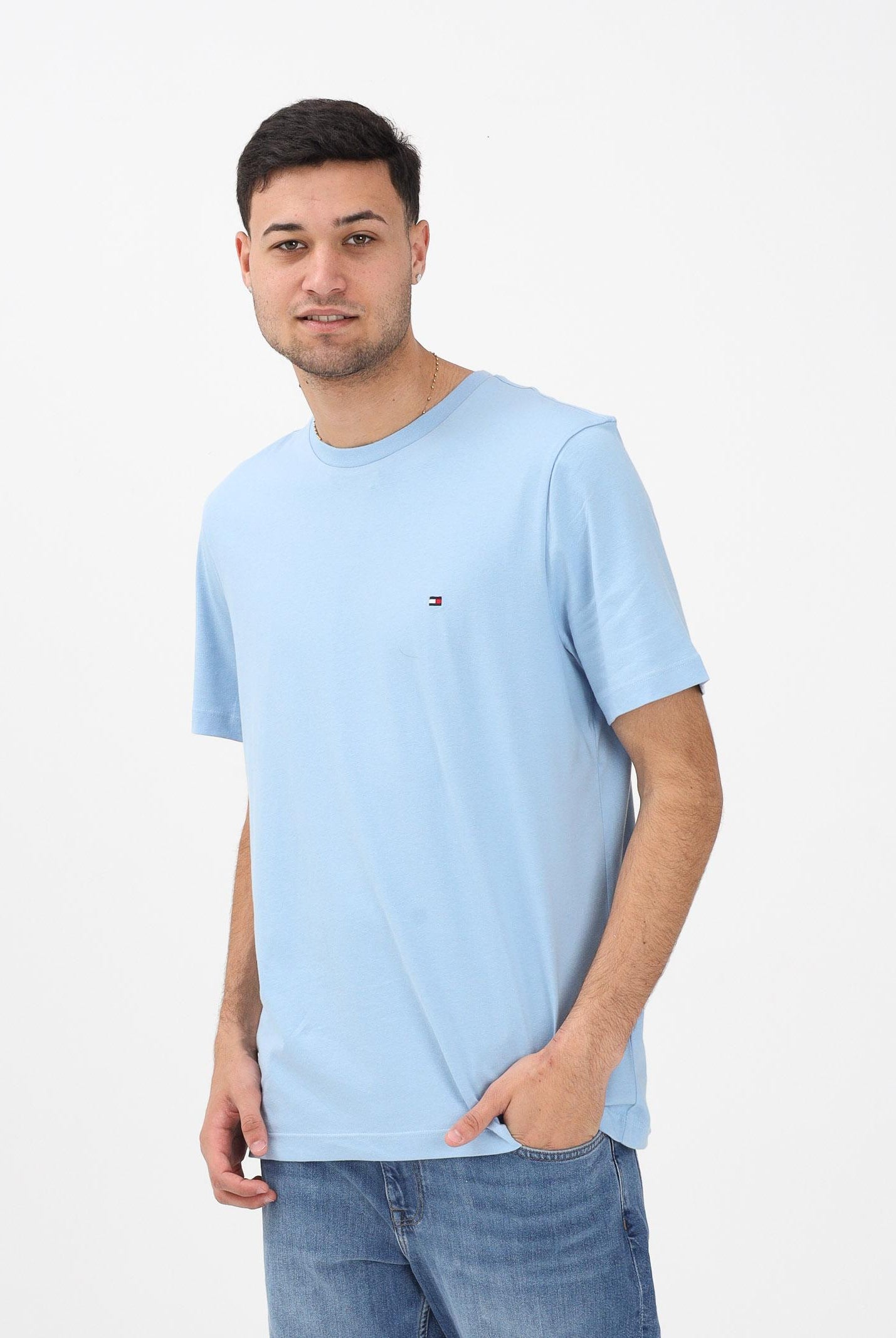 TOMMY HILFIGER T-shirt a manica corta celeste da uomo con logo MW0MW39995 C1Y TOMMY HILFIGER