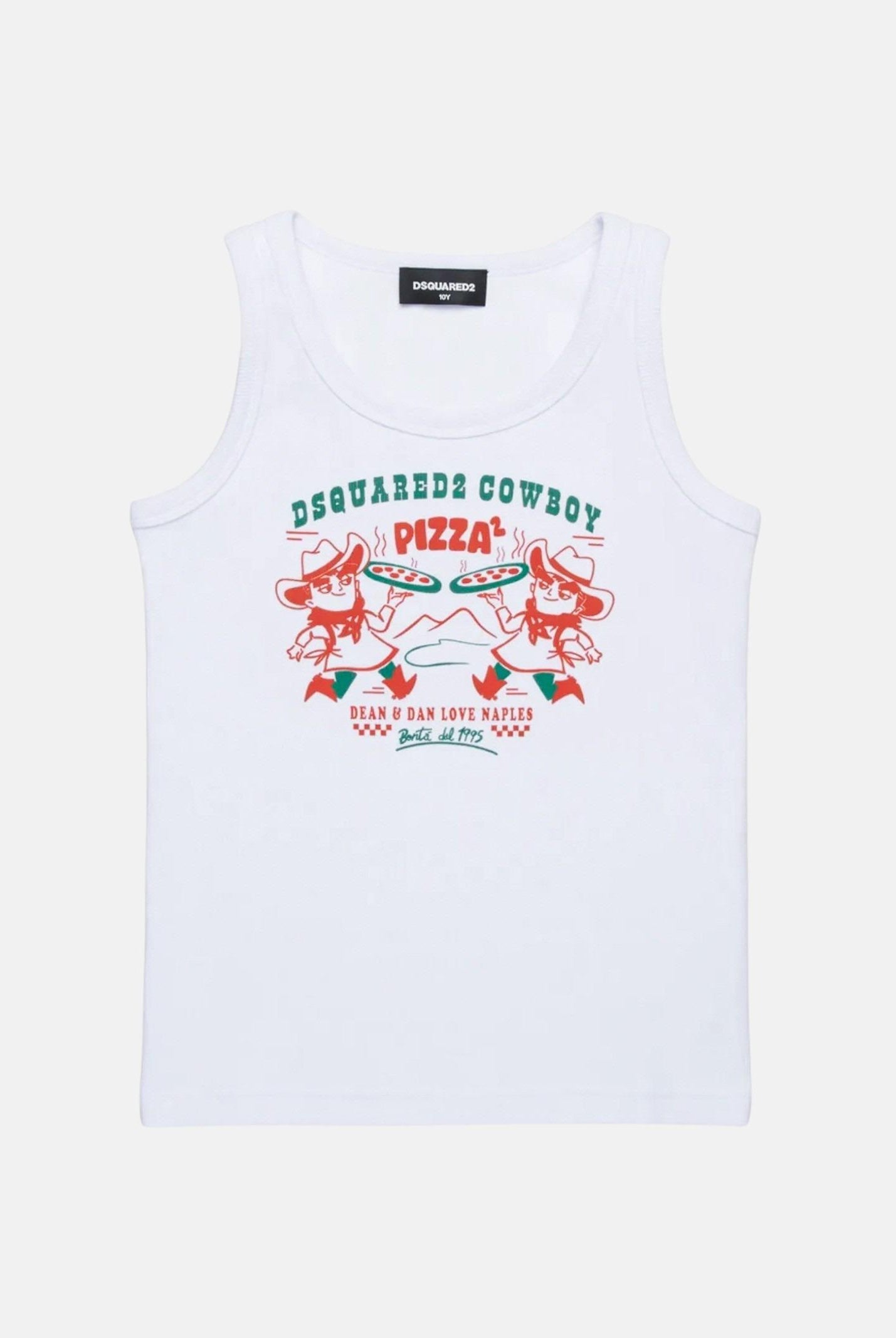Canotta bianca per bambino e bambina con grafica Cowboy Pizza DQ2974D0A2C-B DQ100 DSQUARED2
