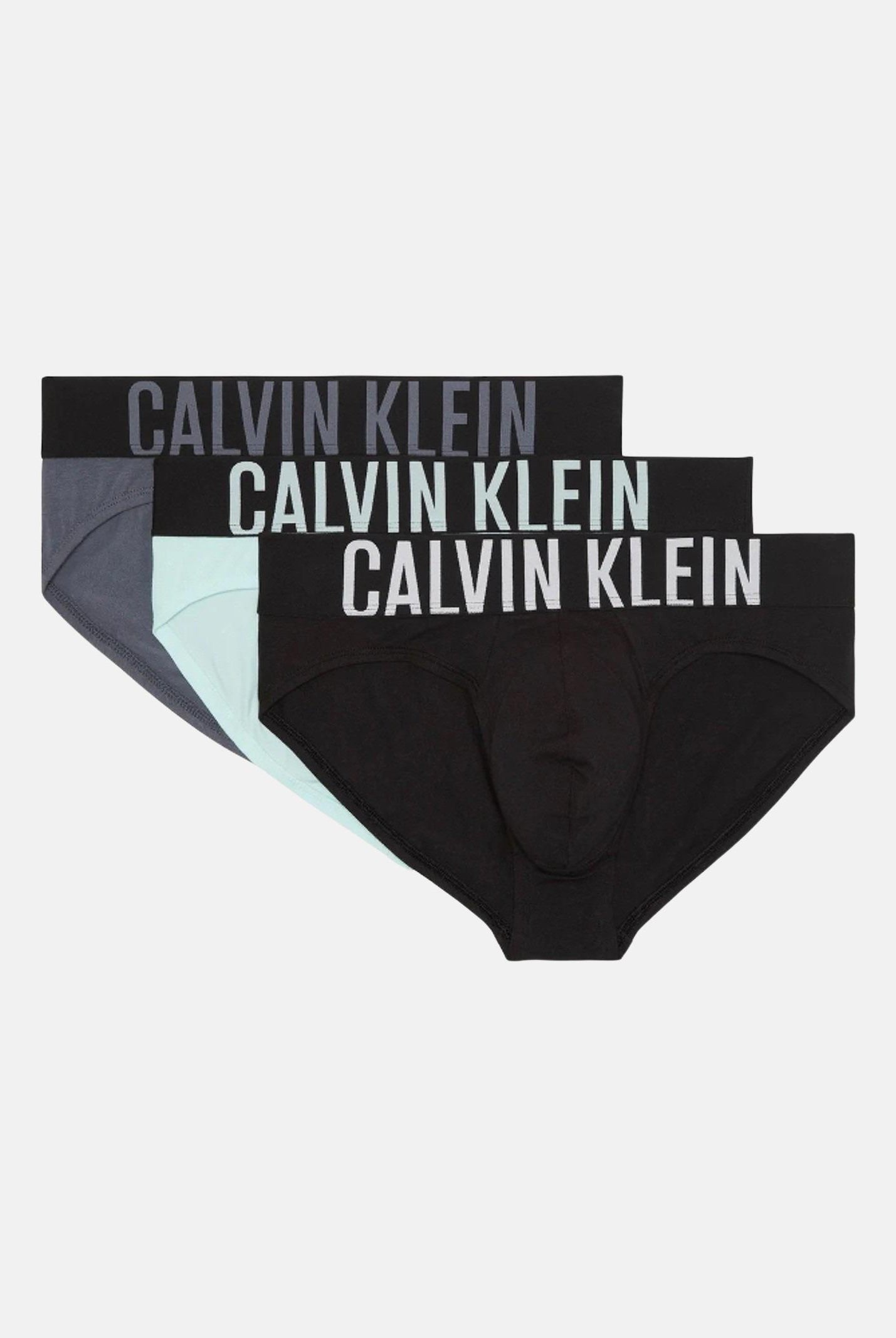 CALVIN KLEIN Set da 3 slip verde acqua, nero e grigio scuro da uomo 000NB3607A ZDB CALVIN KLEIN