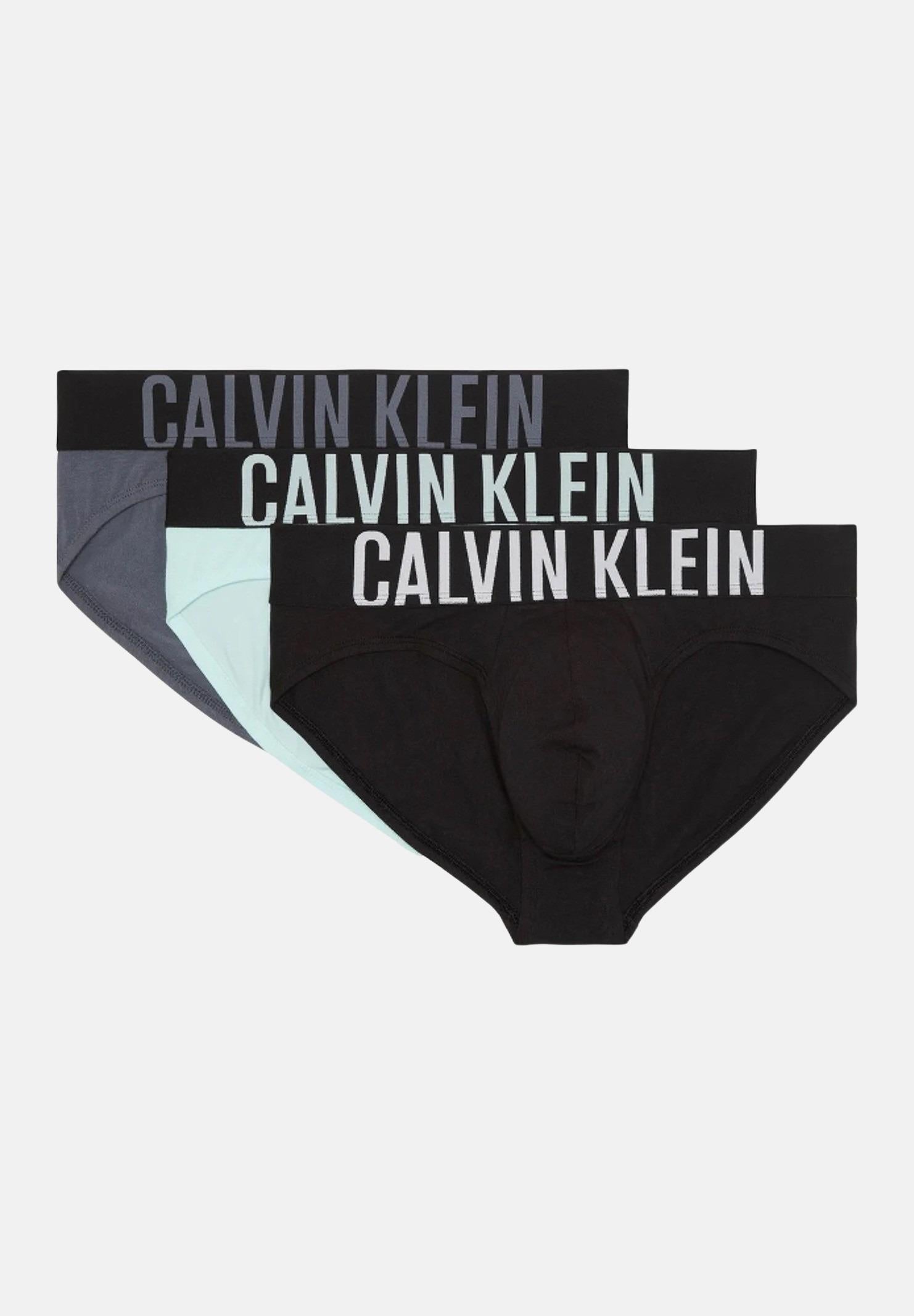 CALVIN KLEIN Set da 3 slip verde acqua, nero e grigio scuro da uomo 000NB3607A ZDB CALVIN KLEIN