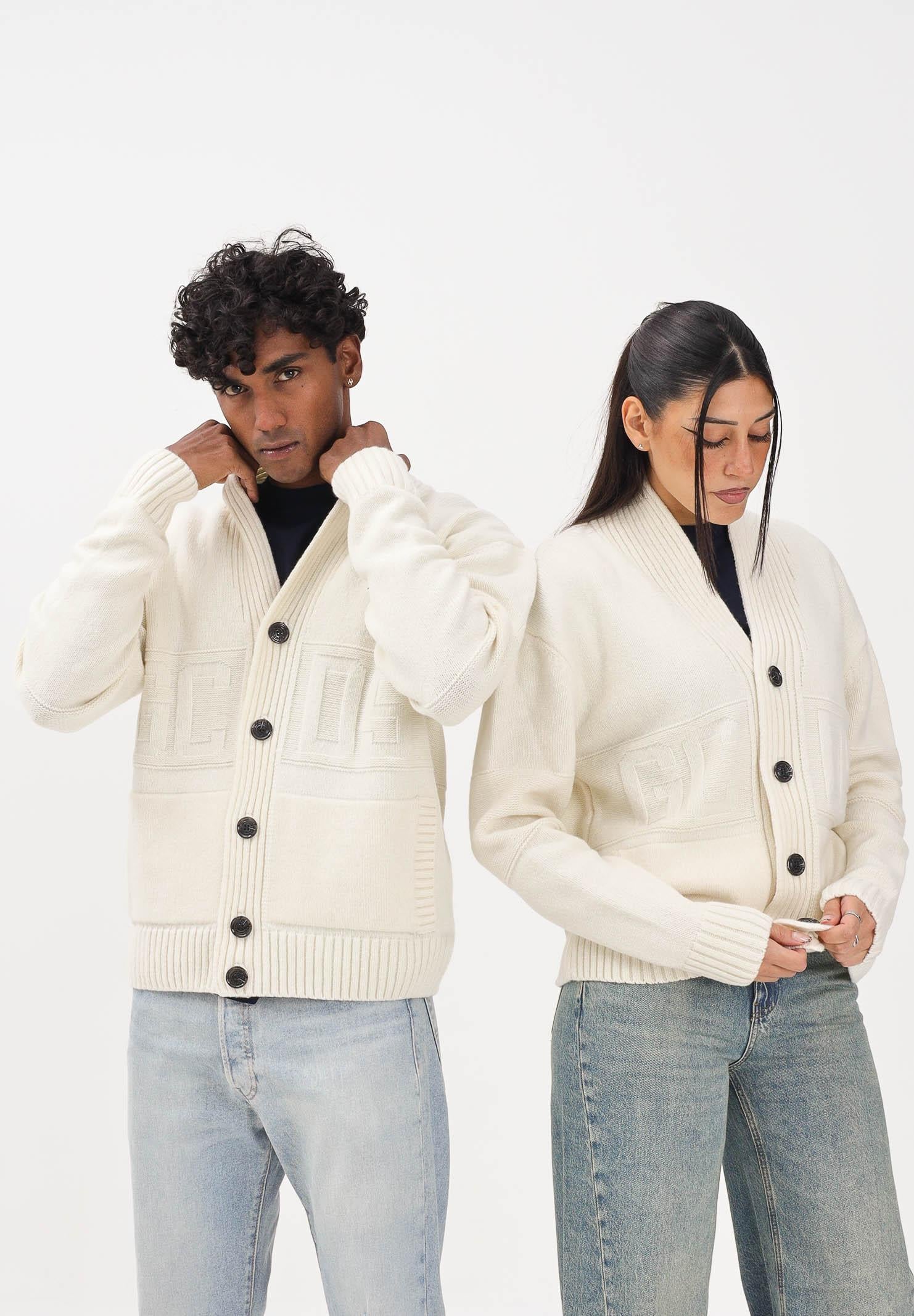 GCDS Cardigan panna per uomo e donna con logo B2CM1804KI8 15 GCDS