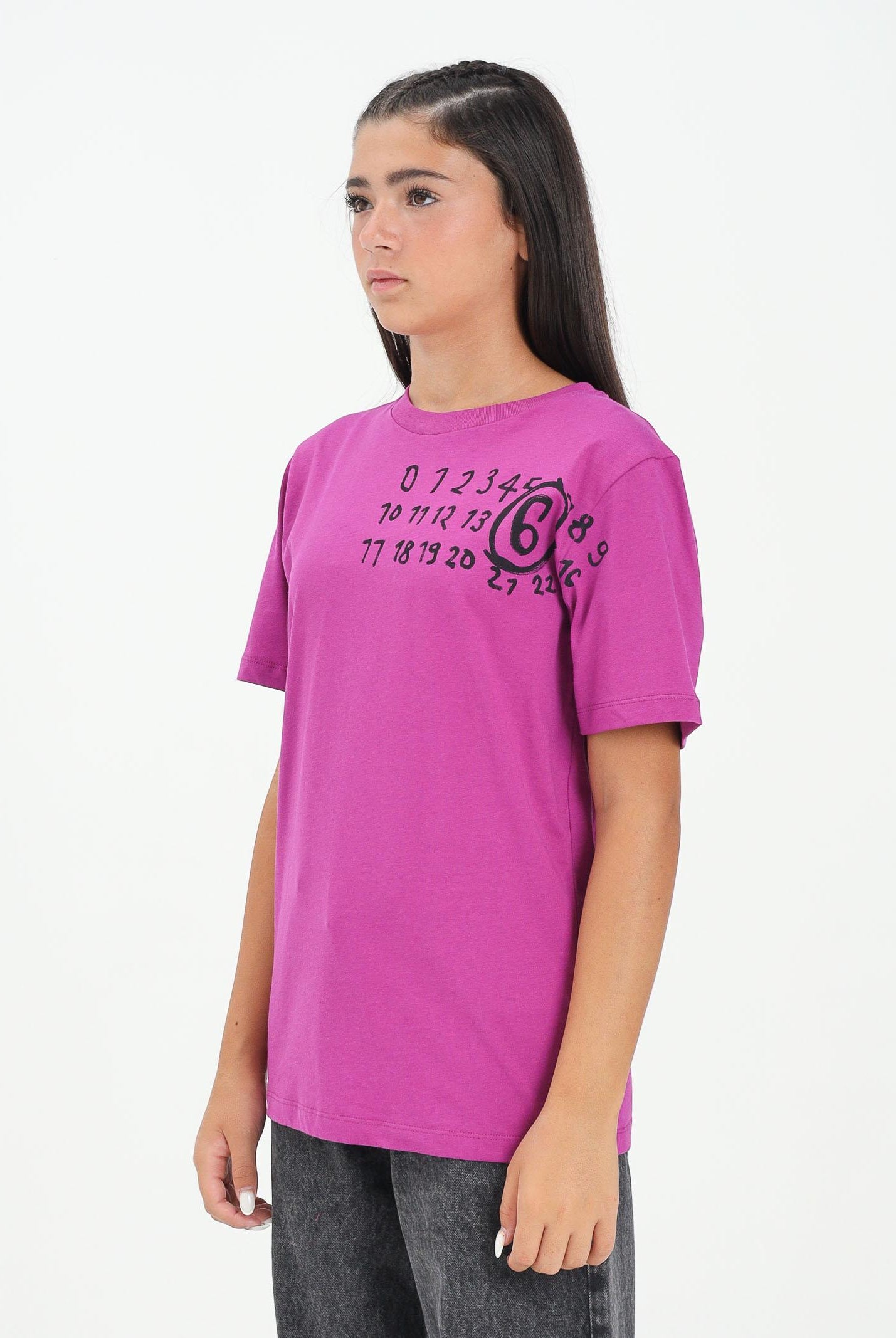 MAISON MARGIELA T-shirt a manica corta color prugna per donna, ragazzi e bambini arricchita da un logo Hand Written M60897MM02Y M6602 MAISON MARGIELA