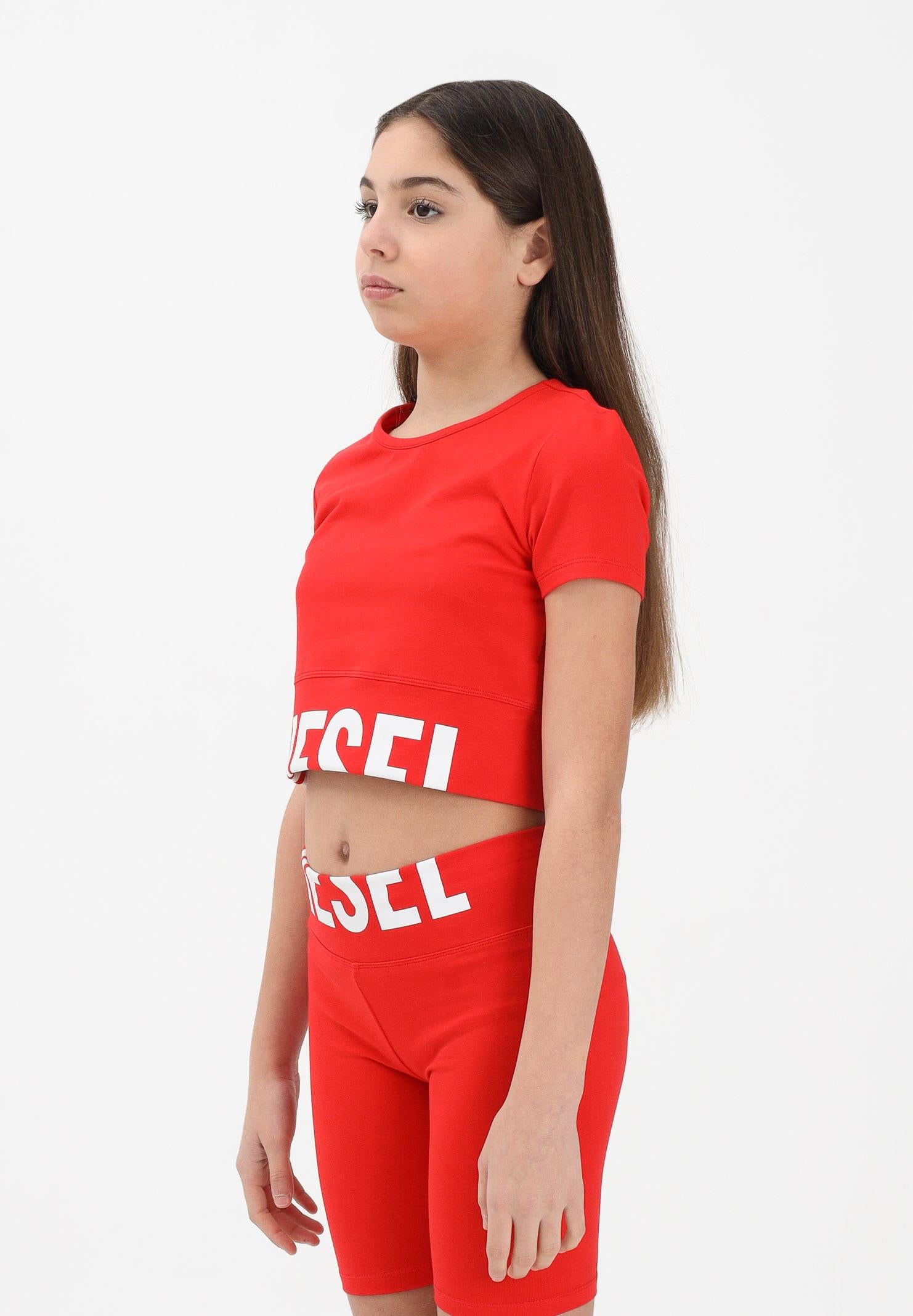 DIESEL T-shirt a manica corta rossa per donna, ragazza e bambina con logo a contrasto J02581KYA0L K405 DIESEL