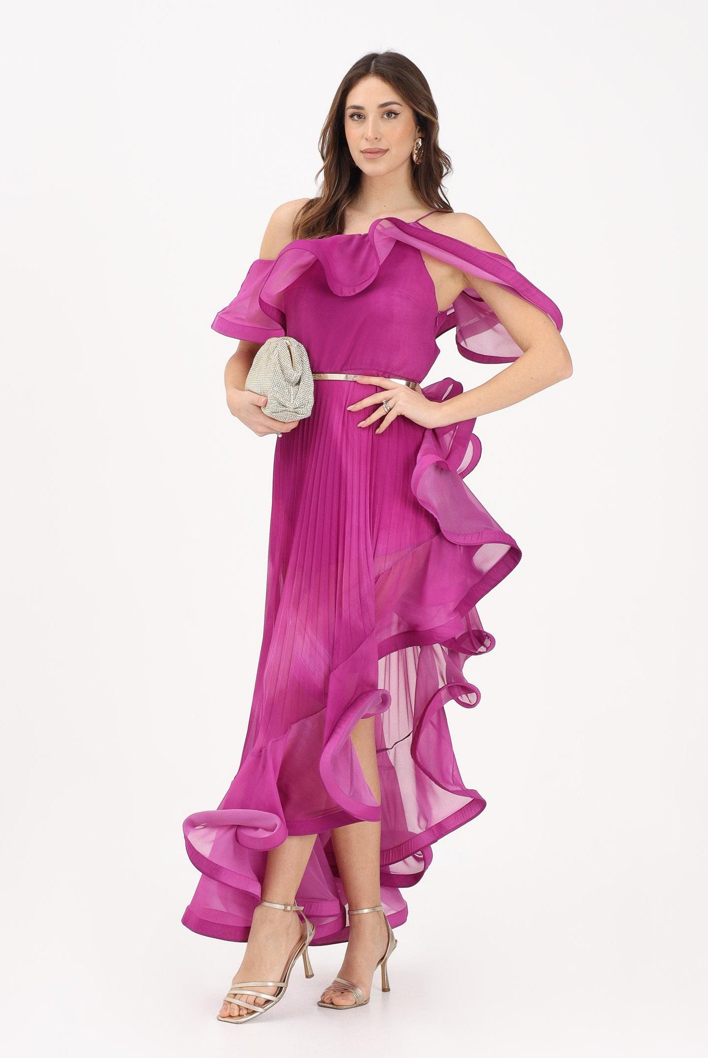 SIMONA CORSELLINI Abito lungo orchidea da donna in chiffon leggero P26CEAB10901 V0004 SIMONA CORSELLINI
