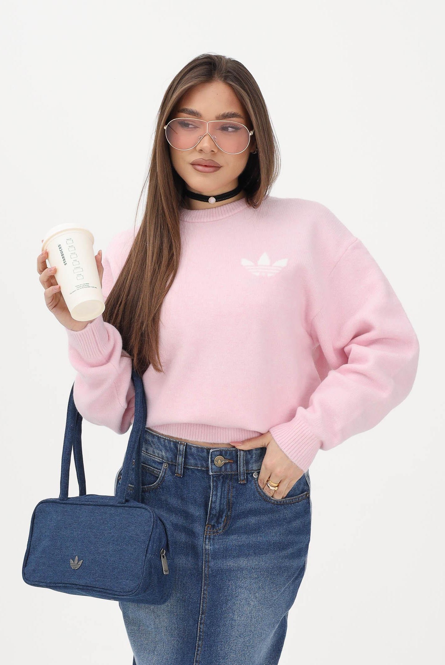 ADIDAS ORIGINALS Maglione girocollo Athletic Dept Knitted rosa da donna LD4474 . ADIDAS ORIGINALS