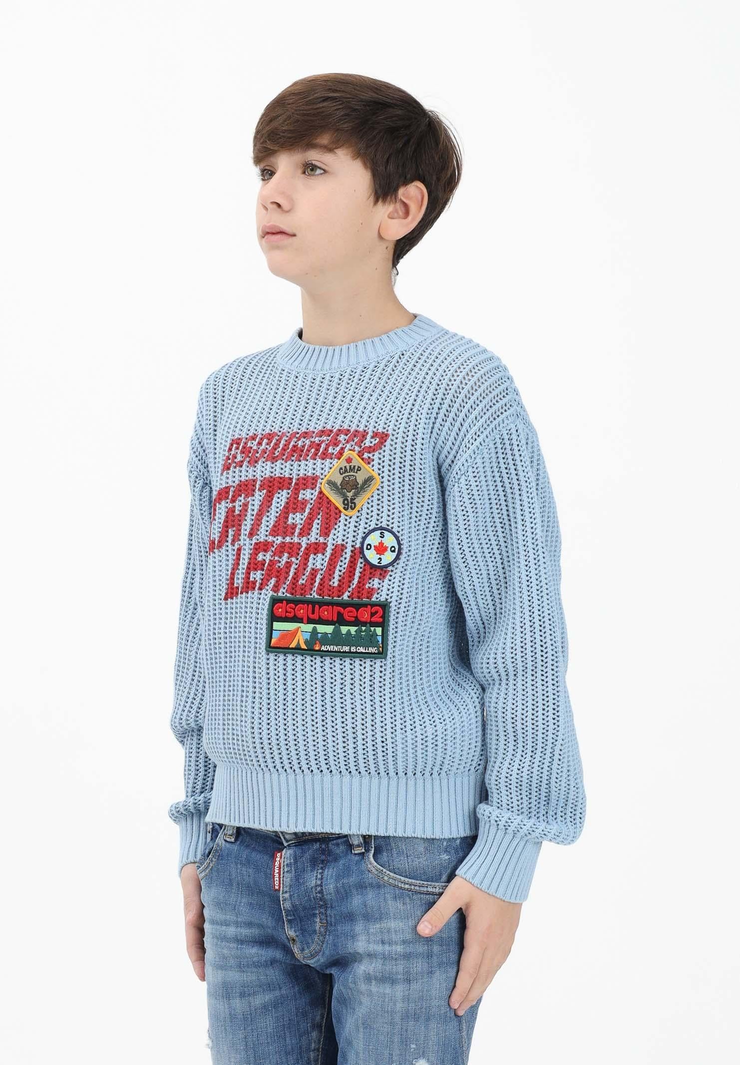 DSQUARED2 Maglioncino girocollo celeste per donna, bambino e bambina con maxi logo e patch DQ3243D0AGR DQ814 DSQUARED2
