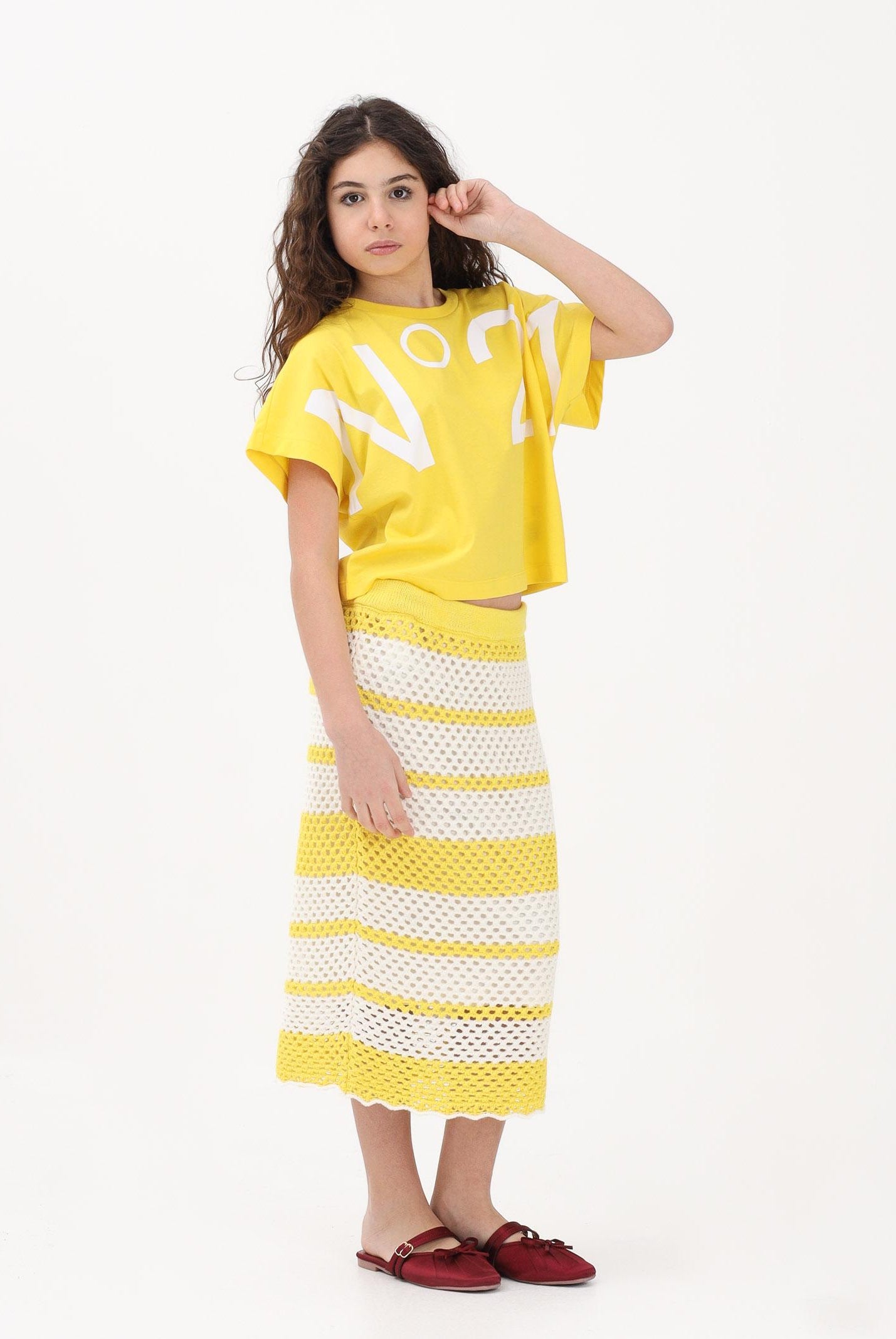 N21 Gonna midi bianca e gialla per donna, ragazze e bambine con motivo a righe N2109XN0488 0N215 N21