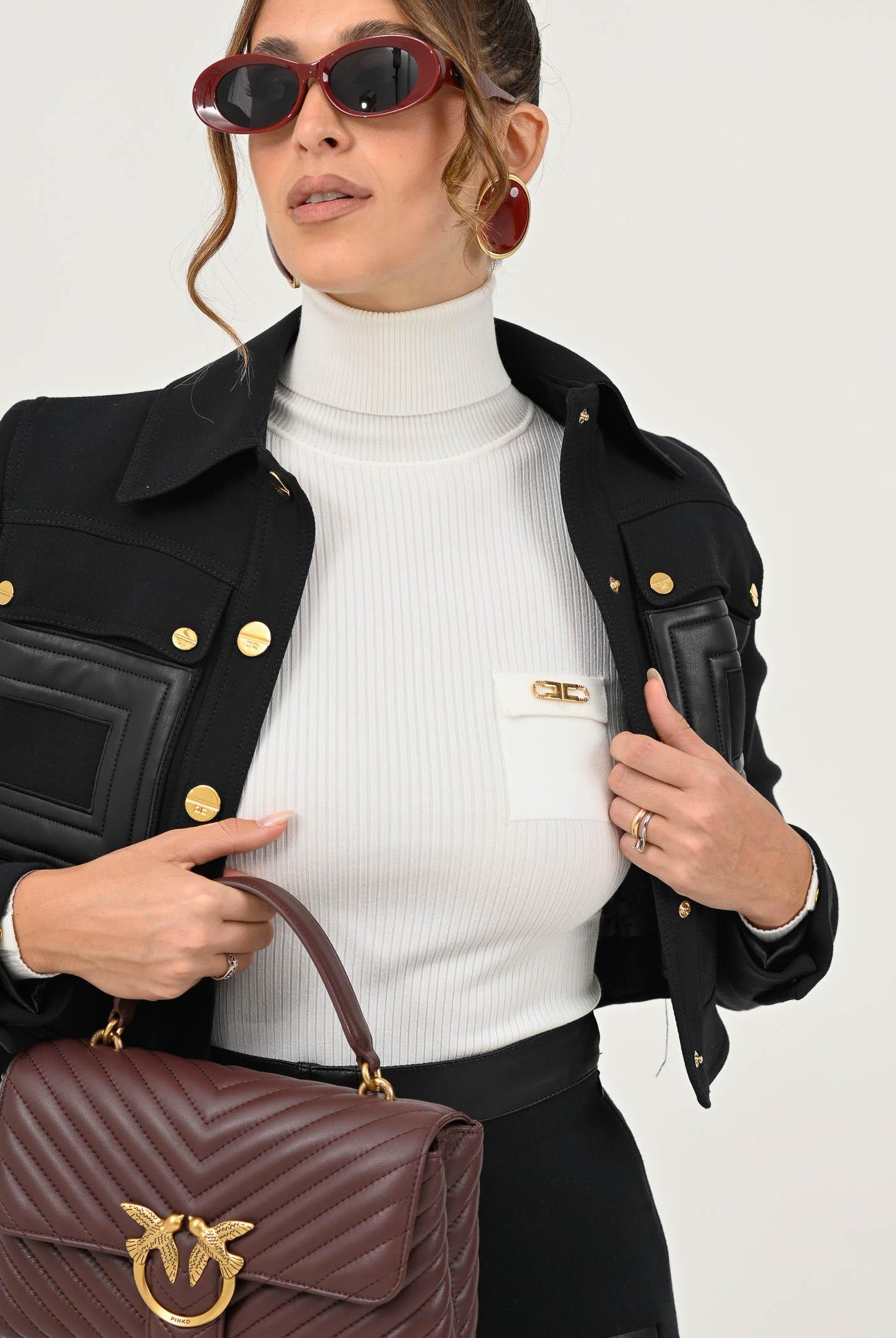 ELISABETTA FRANCHI Maglioncino a collo alto avorio da donna con taschino MK11B56E2 360 ELISABETTA FRANCHI