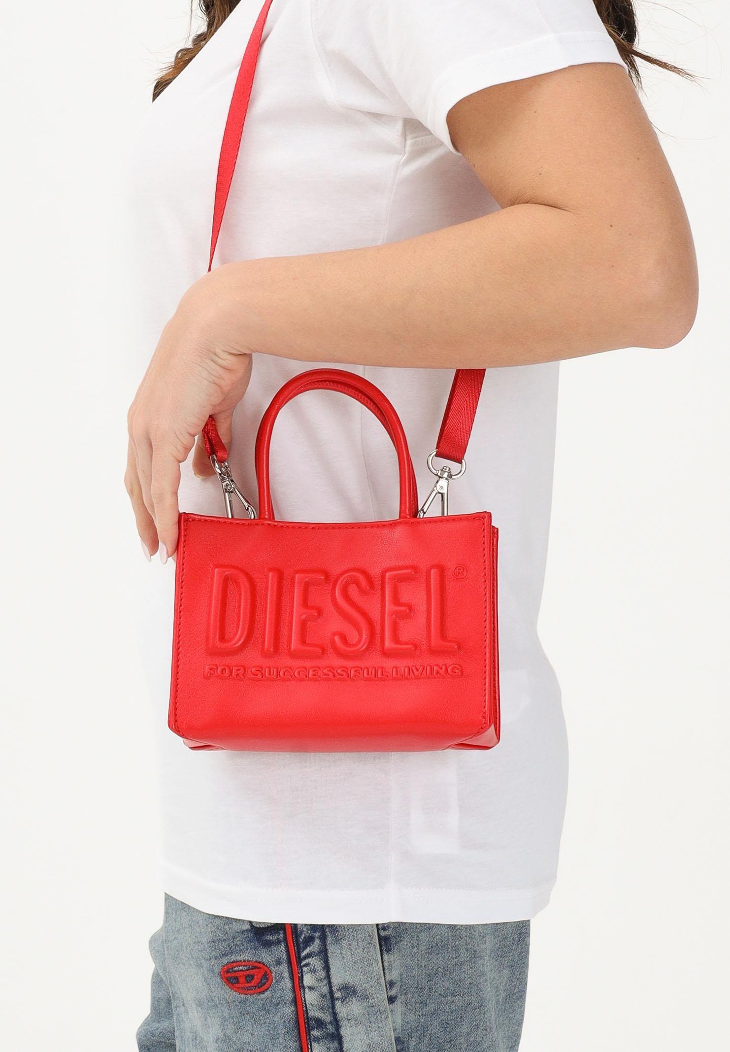 DIESEL Borsa a mano rossa da donna con logo in rilievo J02529P8073 T4346 DIESEL