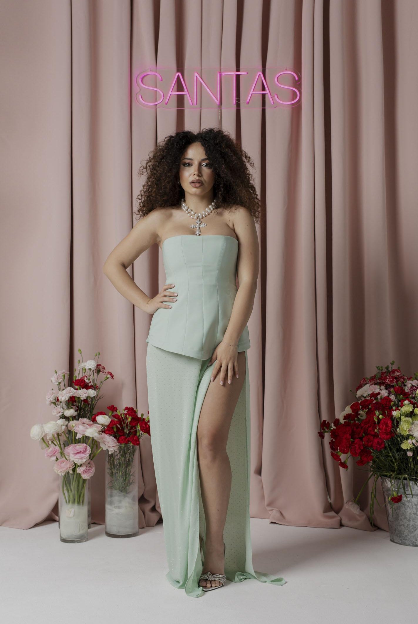 SANTAS Abito lungo CREAM verde menta da donna PV25020 VERDE SANTAS