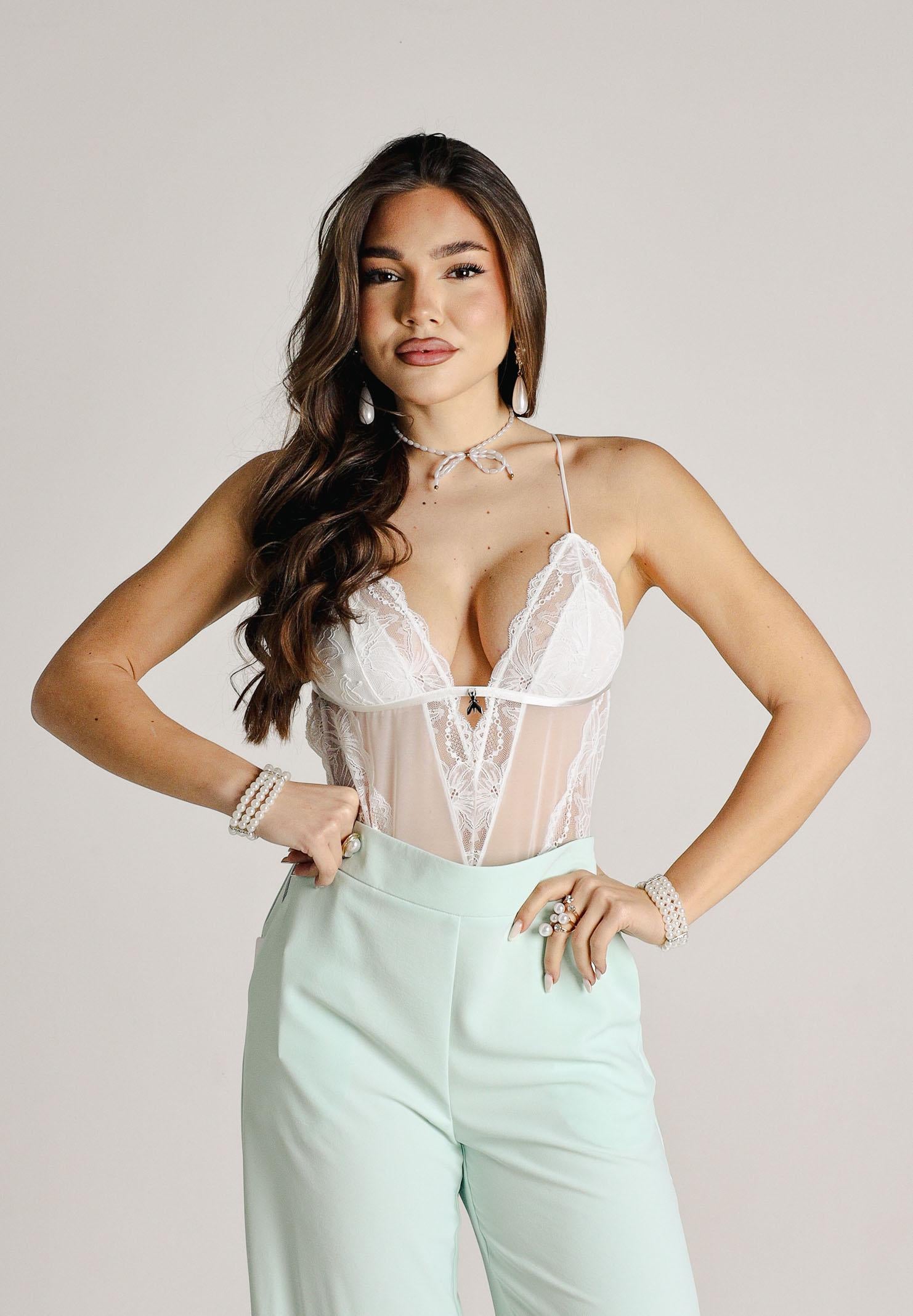 PATRIZIA PEPE Body in tulle e pizzo stretch bianco da donna 2I0143A602 W146 PATRIZIA PEPE