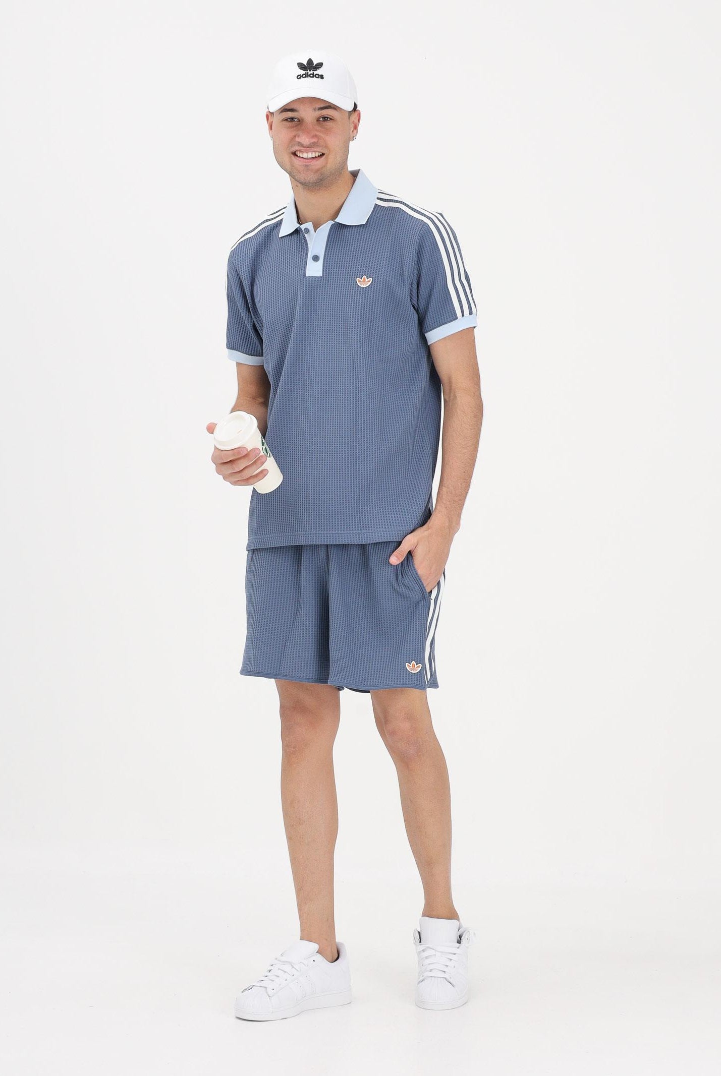 ADIDAS ORIGINALS Polo a manica corta WAFFLE KNIT blu soft da uomo KX1230 . ADIDAS ORIGINALS