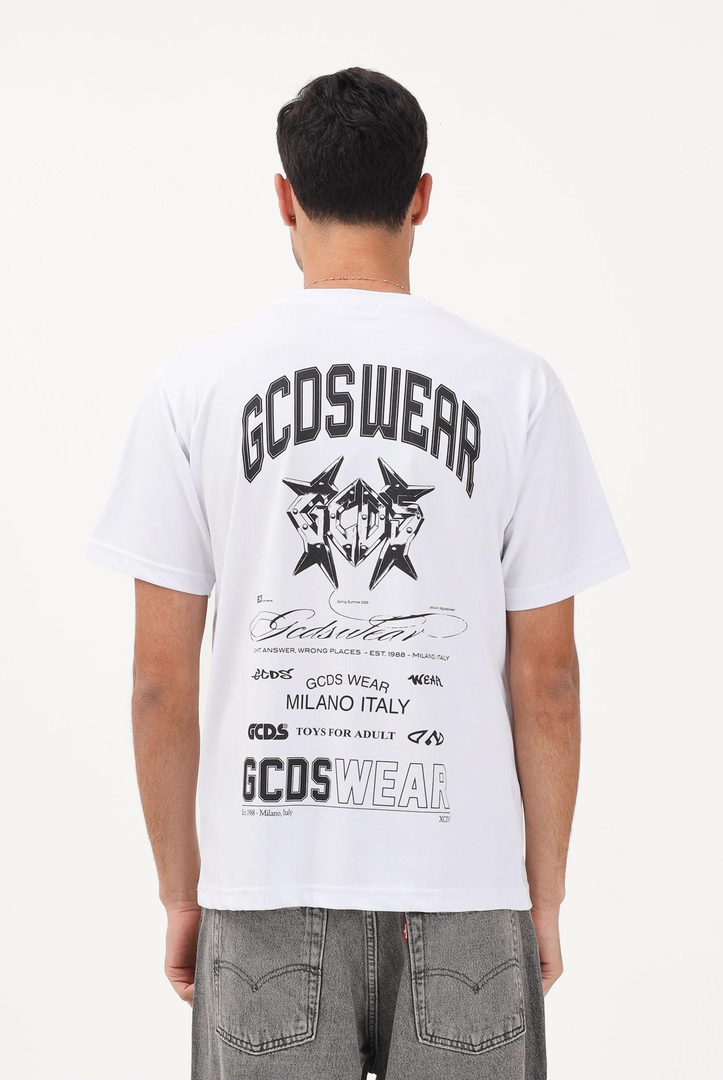 GCDS T-shirt a manica corta bianca per uomo e donna con stampa C1MWQC070J079 100B GCDS
