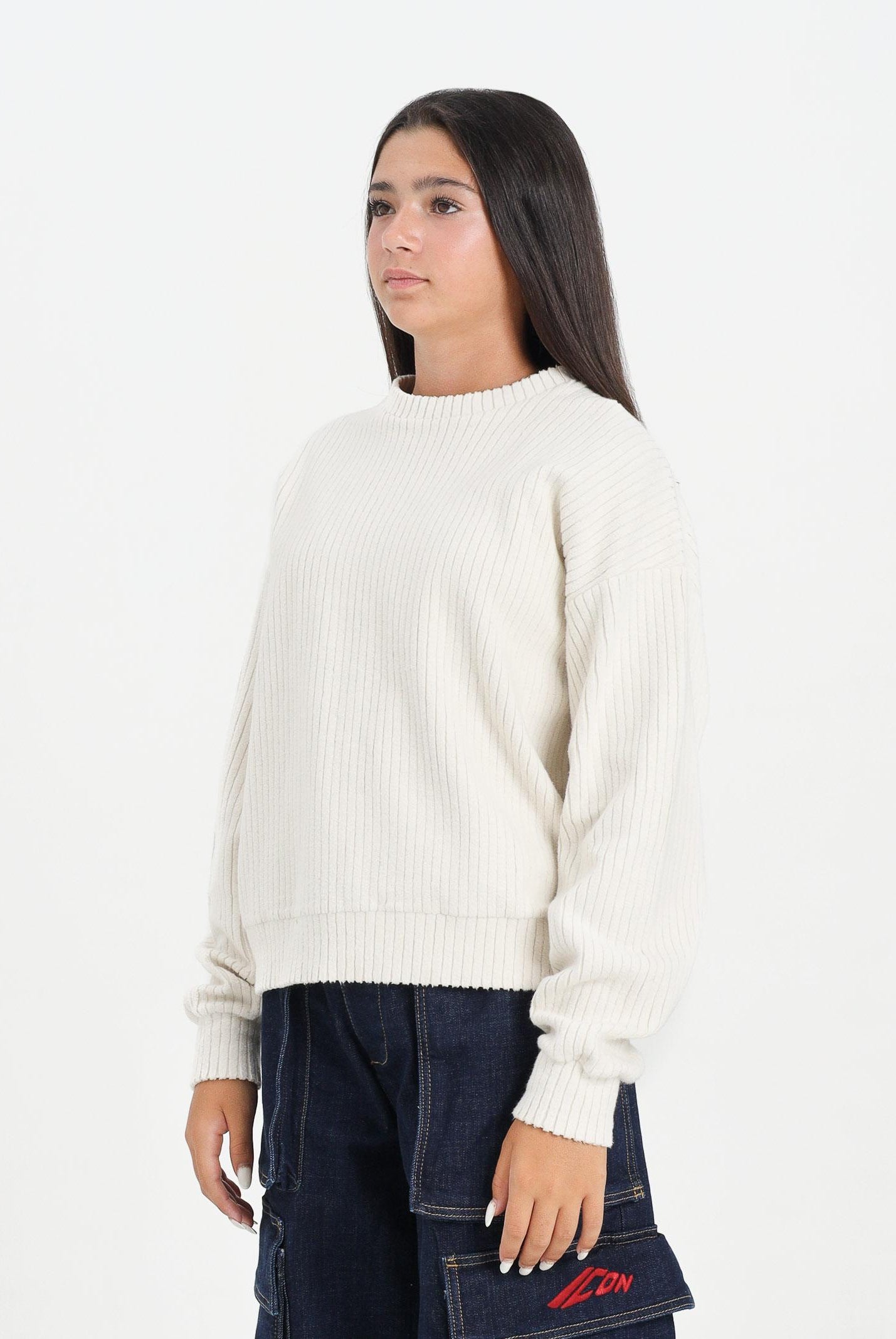 DSQUARED2 Felpa girocollo panna per donna, ragazzi e bambini in velluto a coste DQ2999D0AE3 DQ102 DSQUARED2